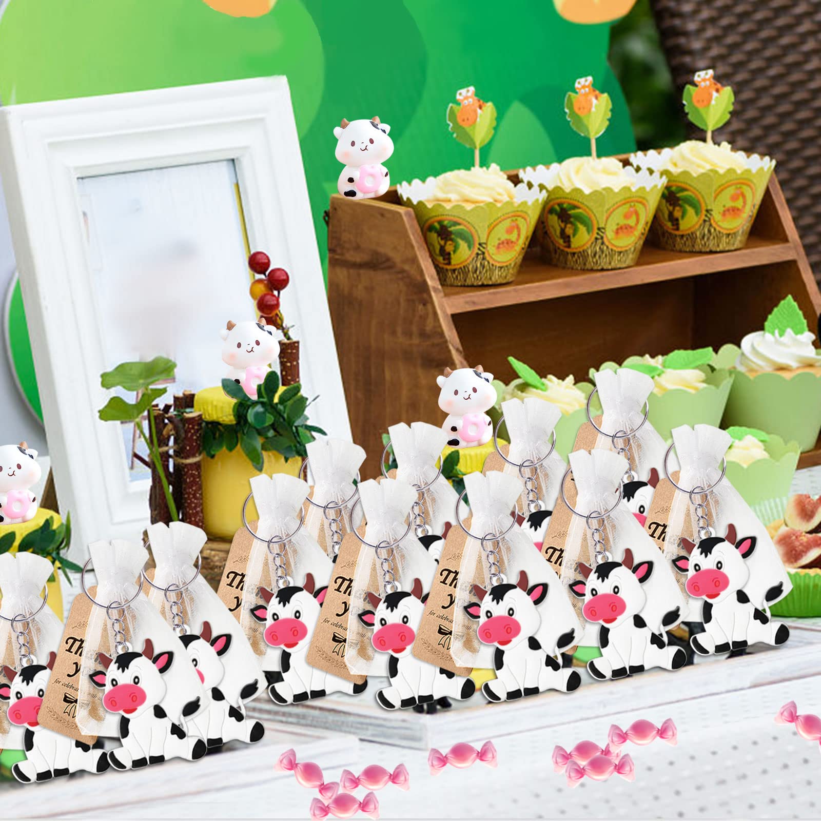 CiciBear 24 Pack Cow Keychains - Bulk Cow Themed Party Favors for Baby Showers, Farm Animal Birthday Decorations, School Events & Kids Party Supplies | Perfect for Farm-Themed Parties, Classroom Rewards & Birthday Gift Bags