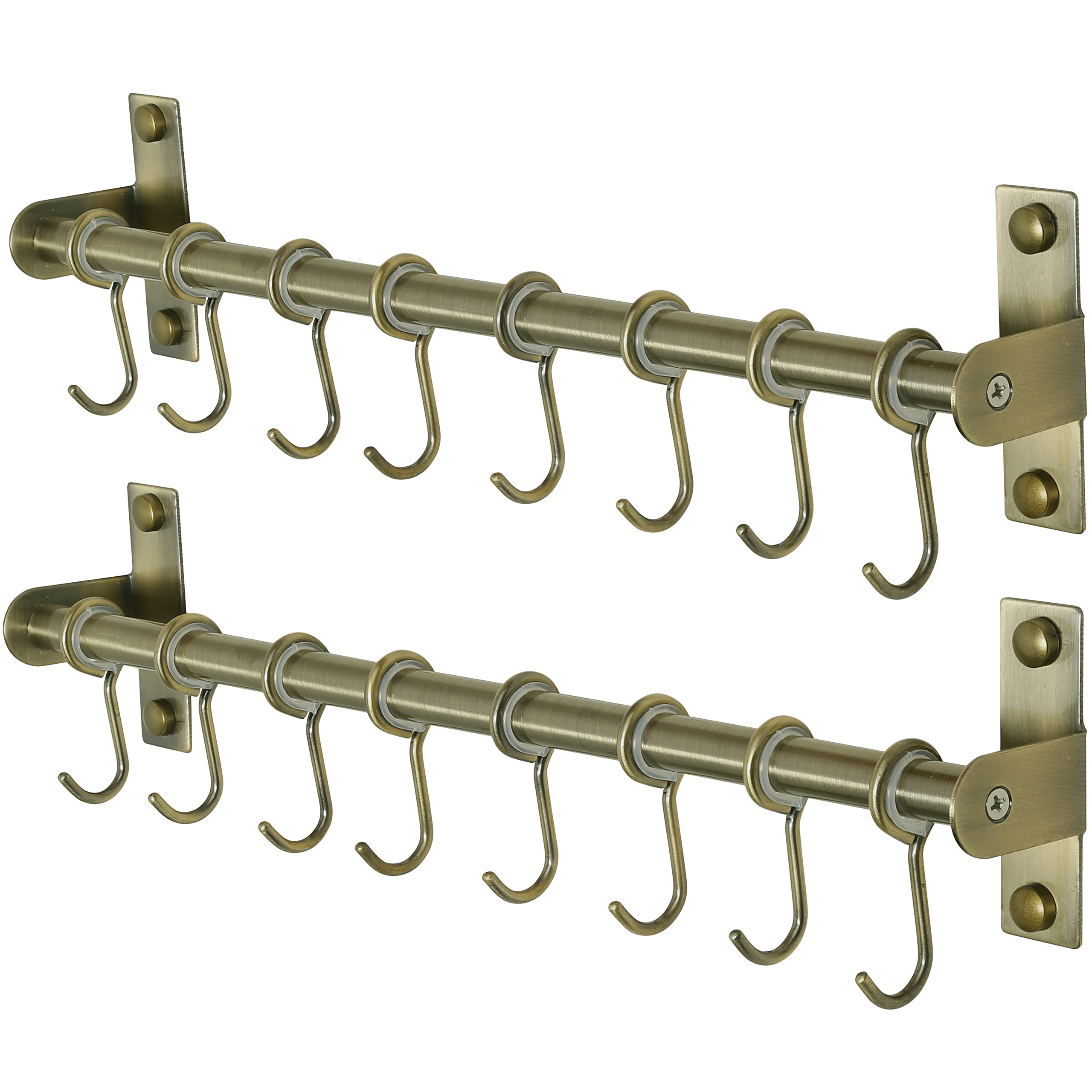 Dseap Wall Mounted Pot and Pan Hanging Rack with 8 Hooks - Bronze Kitchen Organizer for Pots, Pans & Utensils (Pack of 2) - Perfect for Small Kitchens, RVs & Apartments to Save Space & Organize Cookware