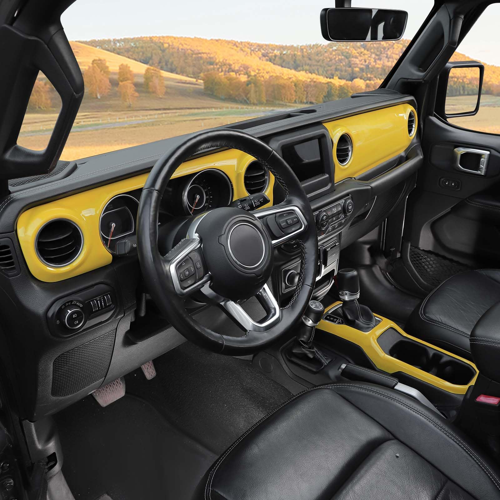 Jeep Wrangler JL JLU & Gladiator JT Dashboard Cover Gear Shift Panel Trim - Yellow Interior Accessories (3pcs) | Fits 2018-2023 Models | Off-Road & Daily Driving Protection