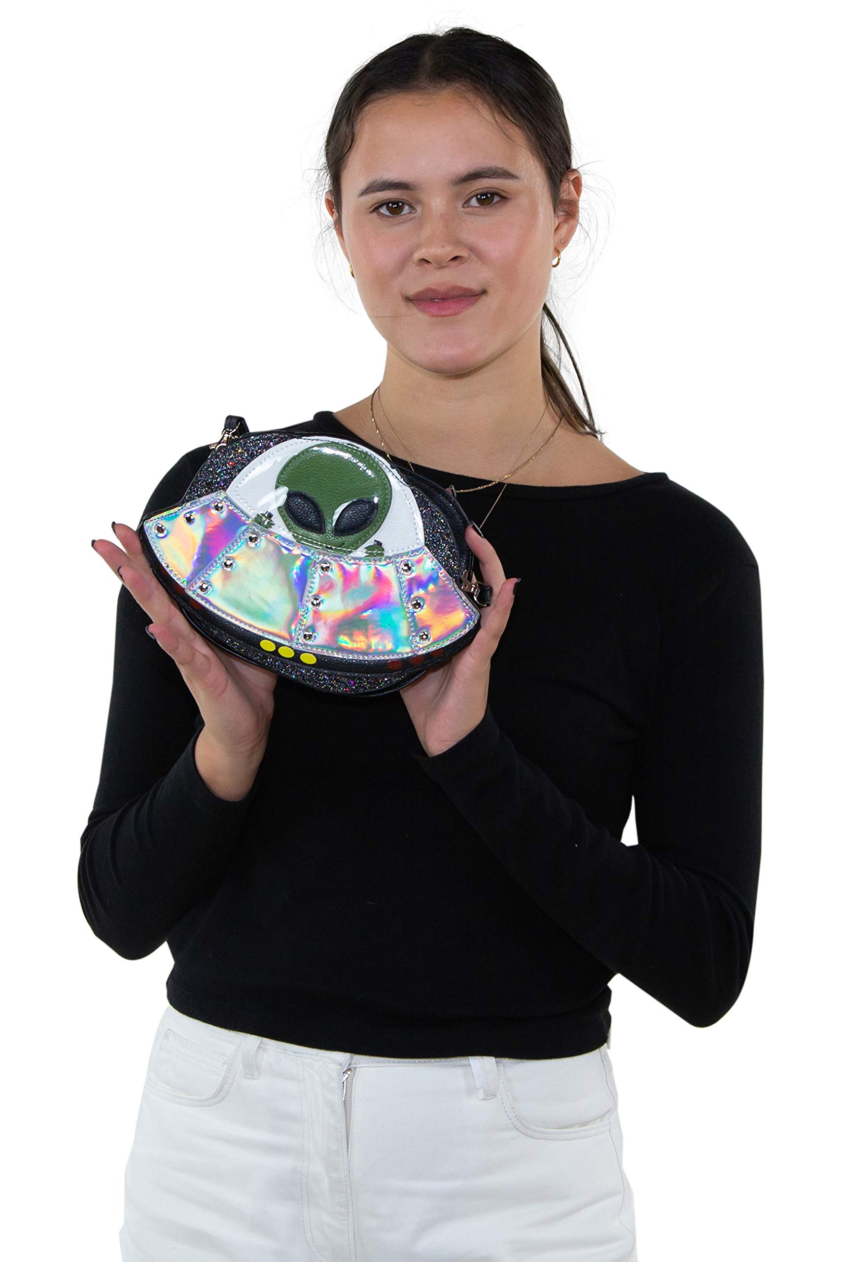 Sleepyville Critters UFO Alien Spaceship Crossbody Bag - Black Cute Cartoon Shoulder Purse for Women, Girls | Perfect for Cosplay, Comic Con, Halloween Costume & Daily Use