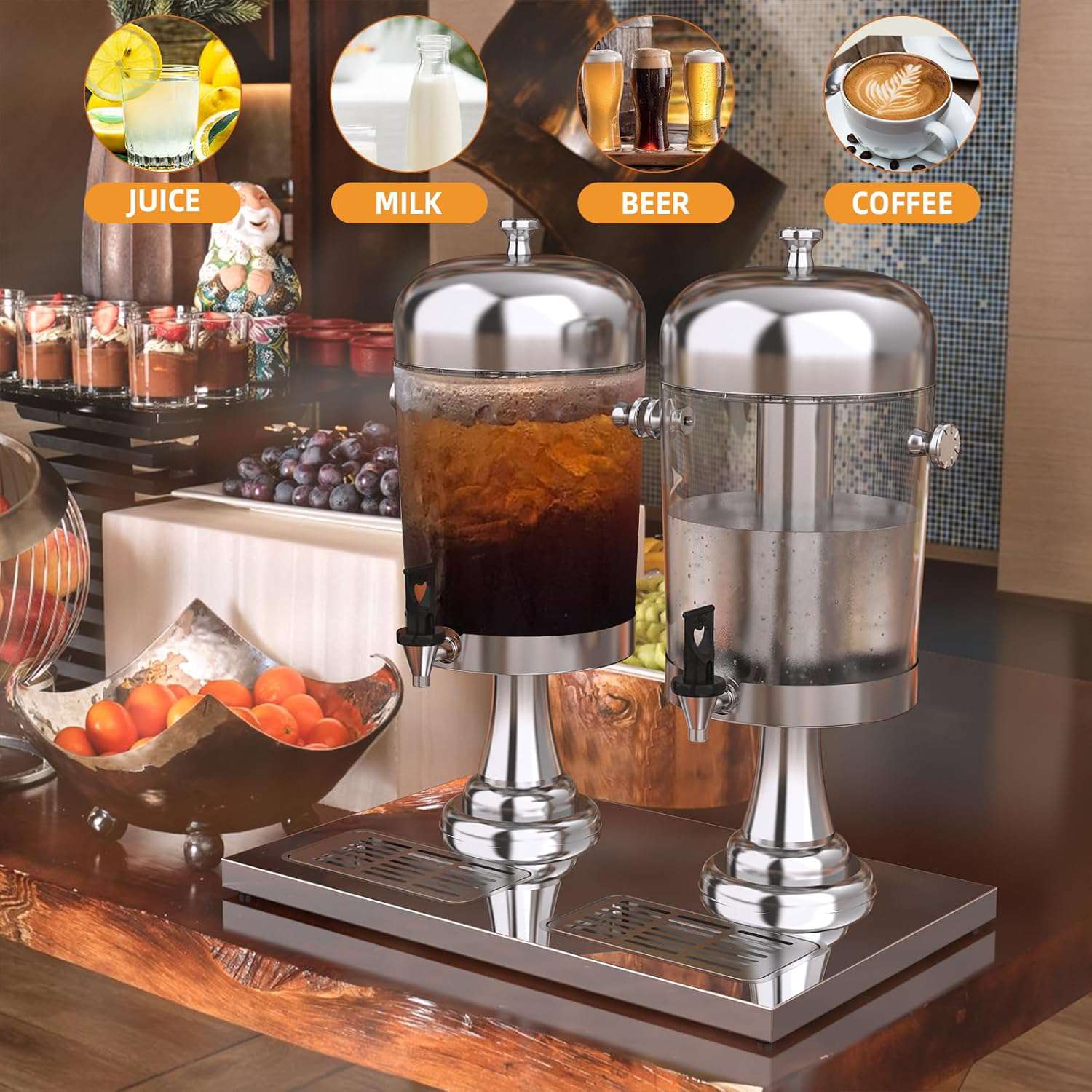16L Commercial Stainless Steel Juice Dispenser for Restaurants & Buffets - Gold Drink Container for Parties, Catering & Events