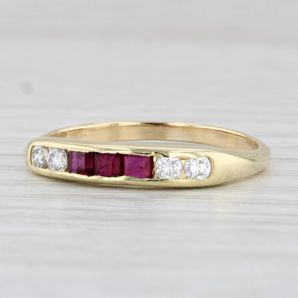 0.46ctw Ruby and Diamond Ring in 18k Yellow Gold - Stackable Wedding Band Size 8.5 - Perfect for Anniversary Gifts, Bridal Jewelry & Everyday Elegance