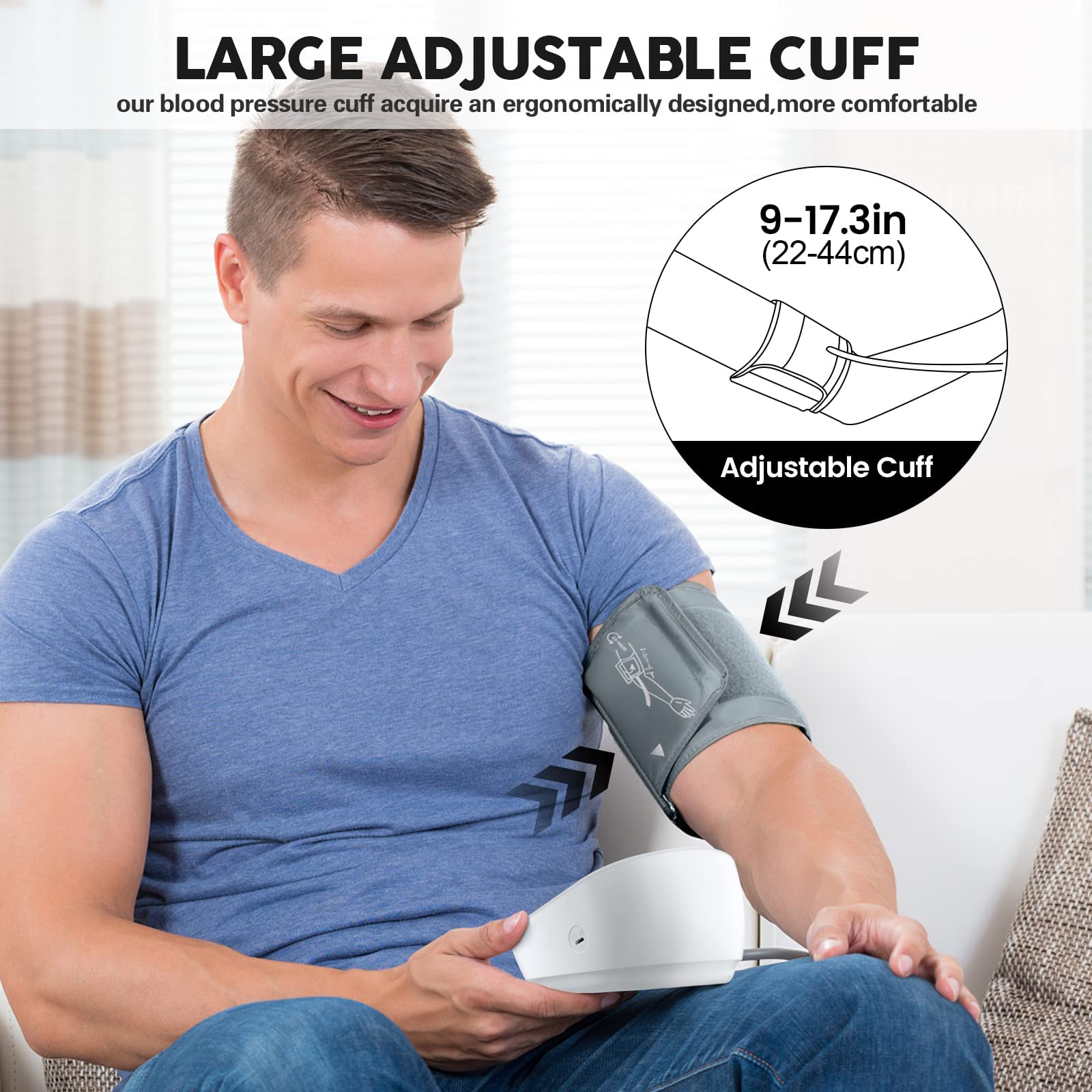 Digital Blood Pressure Monitor for Upper Arm - Large Cuff (8.7''-17.3'') with Big LCD Screen, 2 User Mode & 198 Memory Storage, White - Ideal for Home Health Monitoring & Senior Care