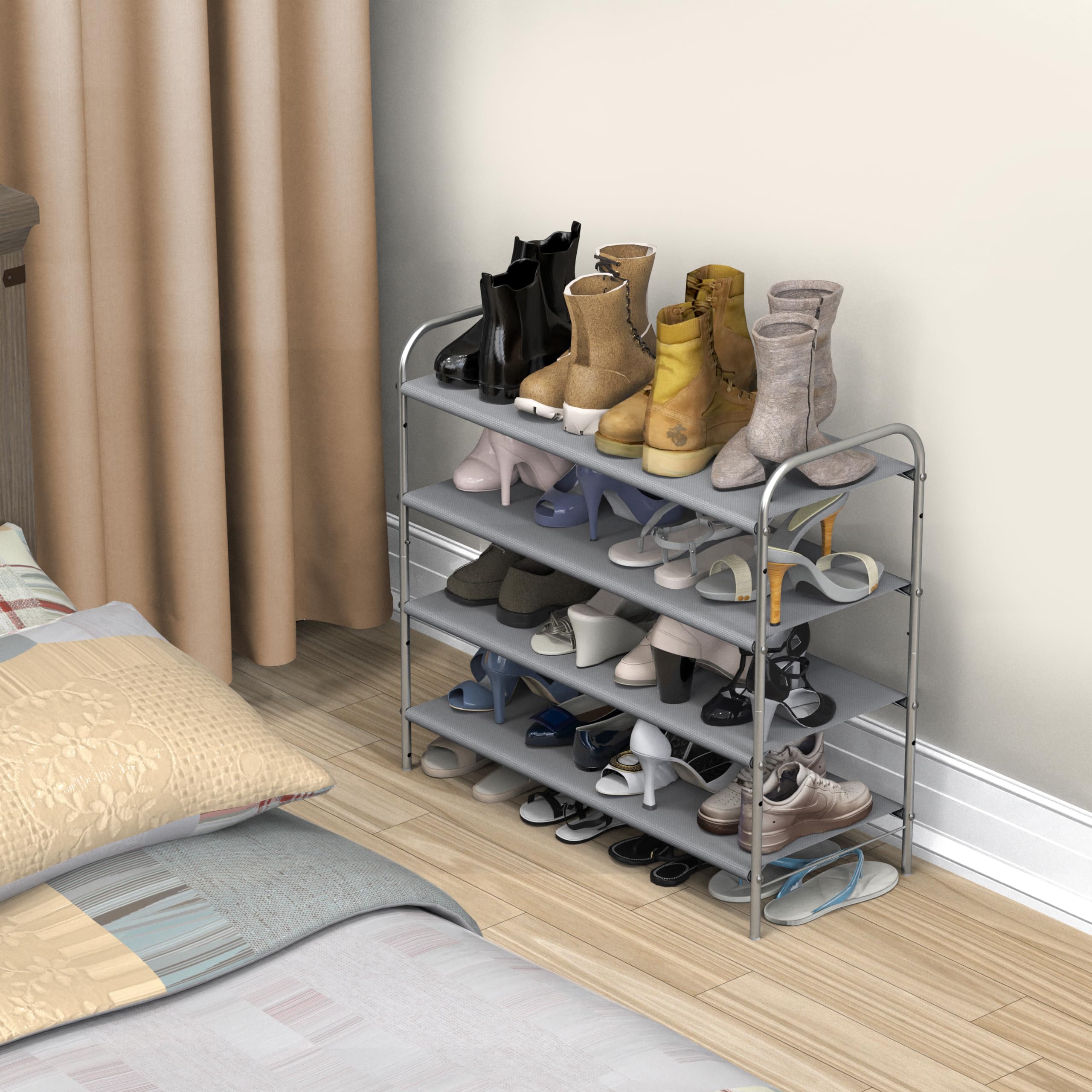 Simple Houseware 4-Tier Shoe Rack Storage Organizer - Holds 20 Pairs of Shoes, Space-Saving Grey Shoe Shelf for Closet, Entryway & Bedroom Organization