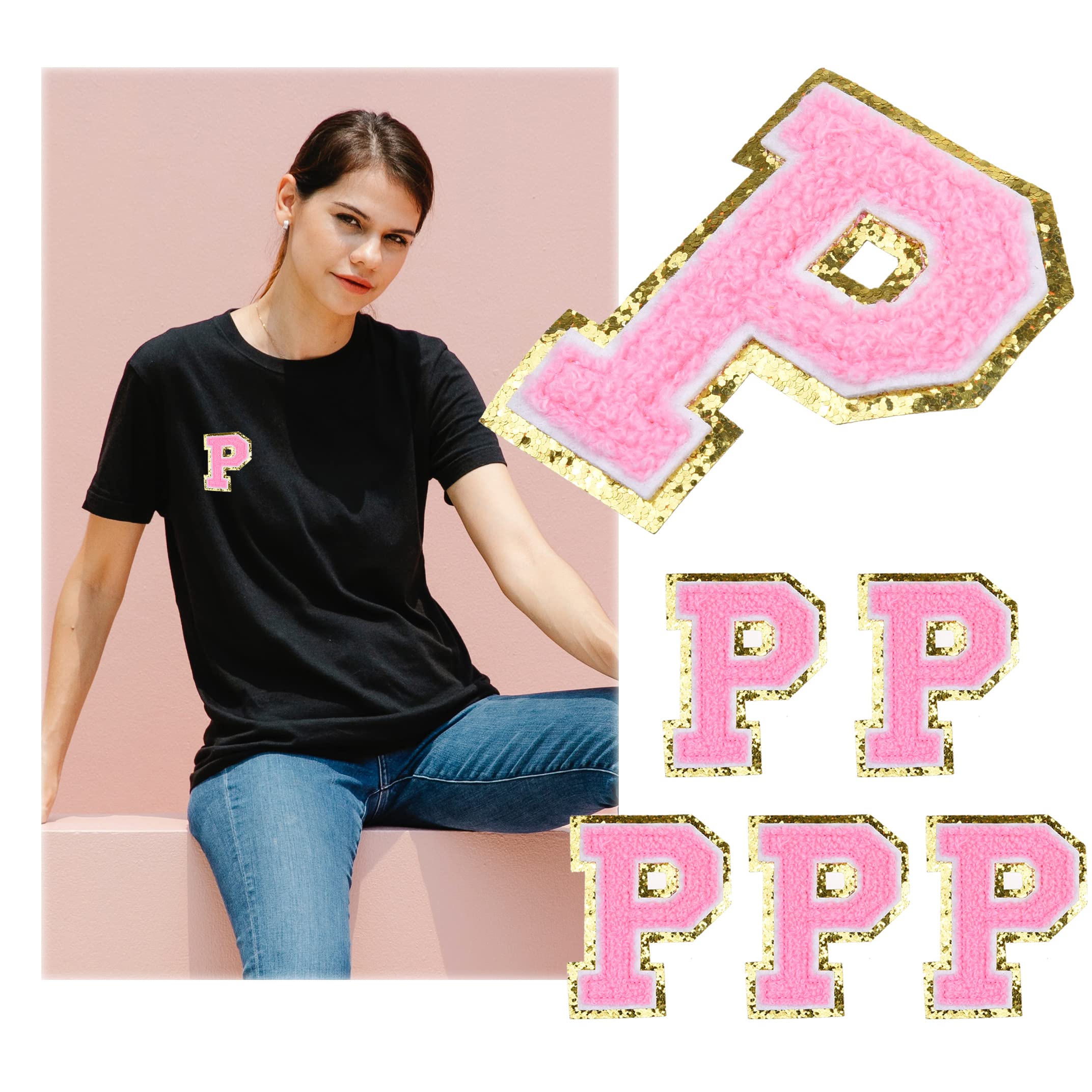 Kare & Kind Iron On Letter Patches - P Alphabet Chenille Embroidered Patches for Clothing, Shirts, Jackets, Bags & Hats - DIY Sewing & Crafting Supplies - Perfect for Customizing Uniforms, Dresses & Handmade Items - Great for School, Sports & Fashion Projects