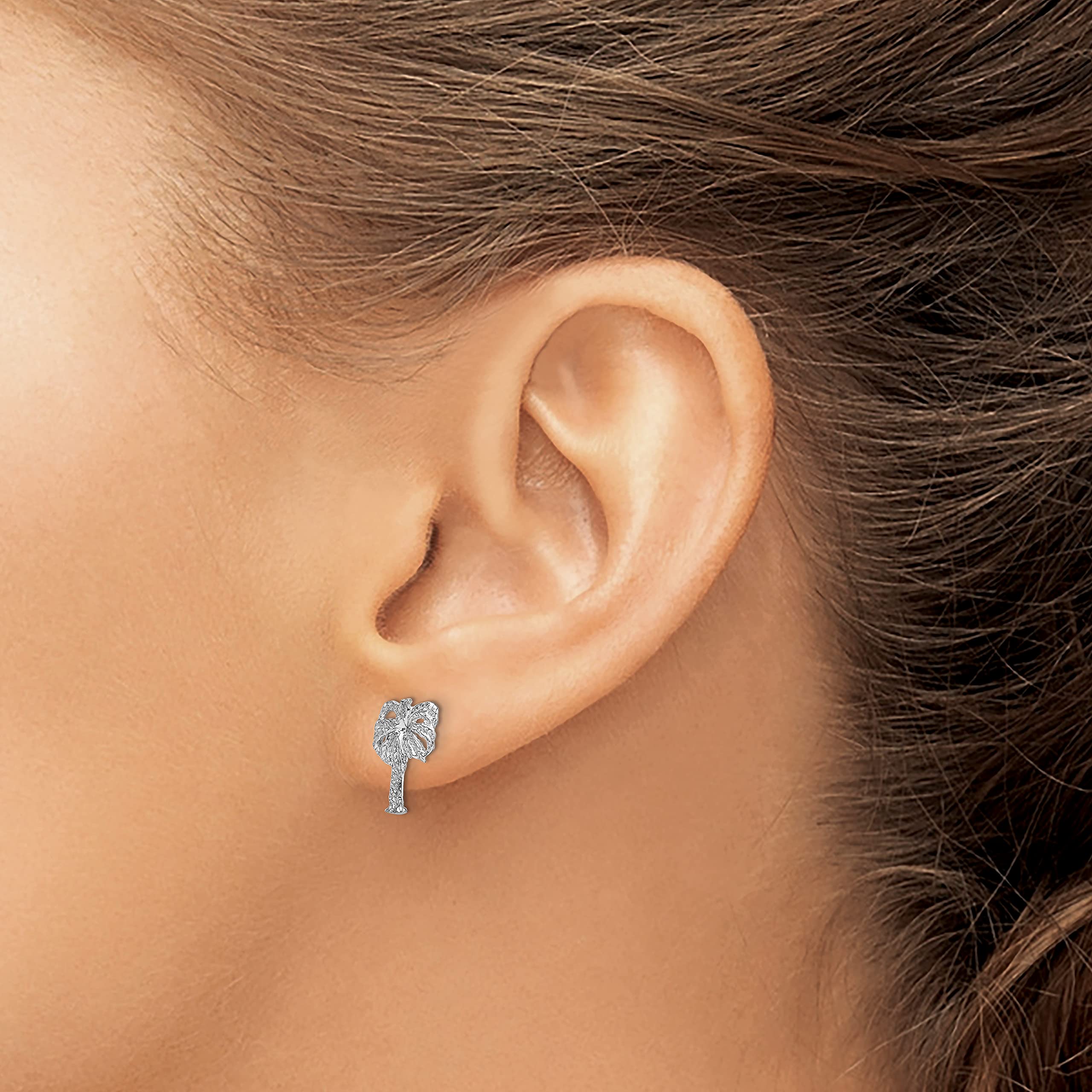 14K Solid White Gold Palm Tree Stud Earrings for Women - Summer Beach Vacation Jewelry - Perfect for Tropical Parties, Beach Weddings & Holiday Gifts
