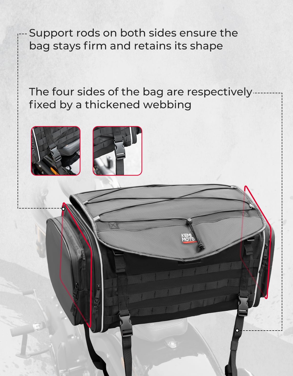 **KEMIMOTO 50L Expandable Motorcycle Tail Bag - Waterproof Rear Seat Bag with Rain Cover, Dual-Use Helmet Storage & Luggage Backpack for Commuting, Travel & Adventure**