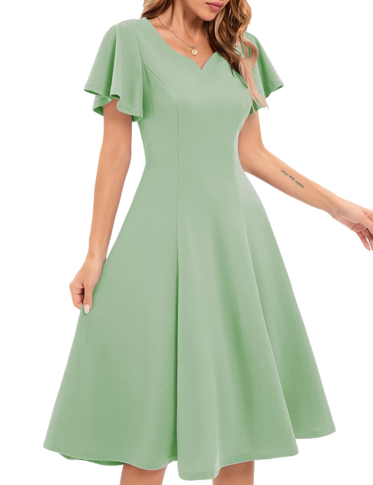 Vintage Wedding Guest Dresses for Women - Short Sleeve Fit & Flare Cocktail Dress for Tea Party, Bridal Shower, and Formal Occasions