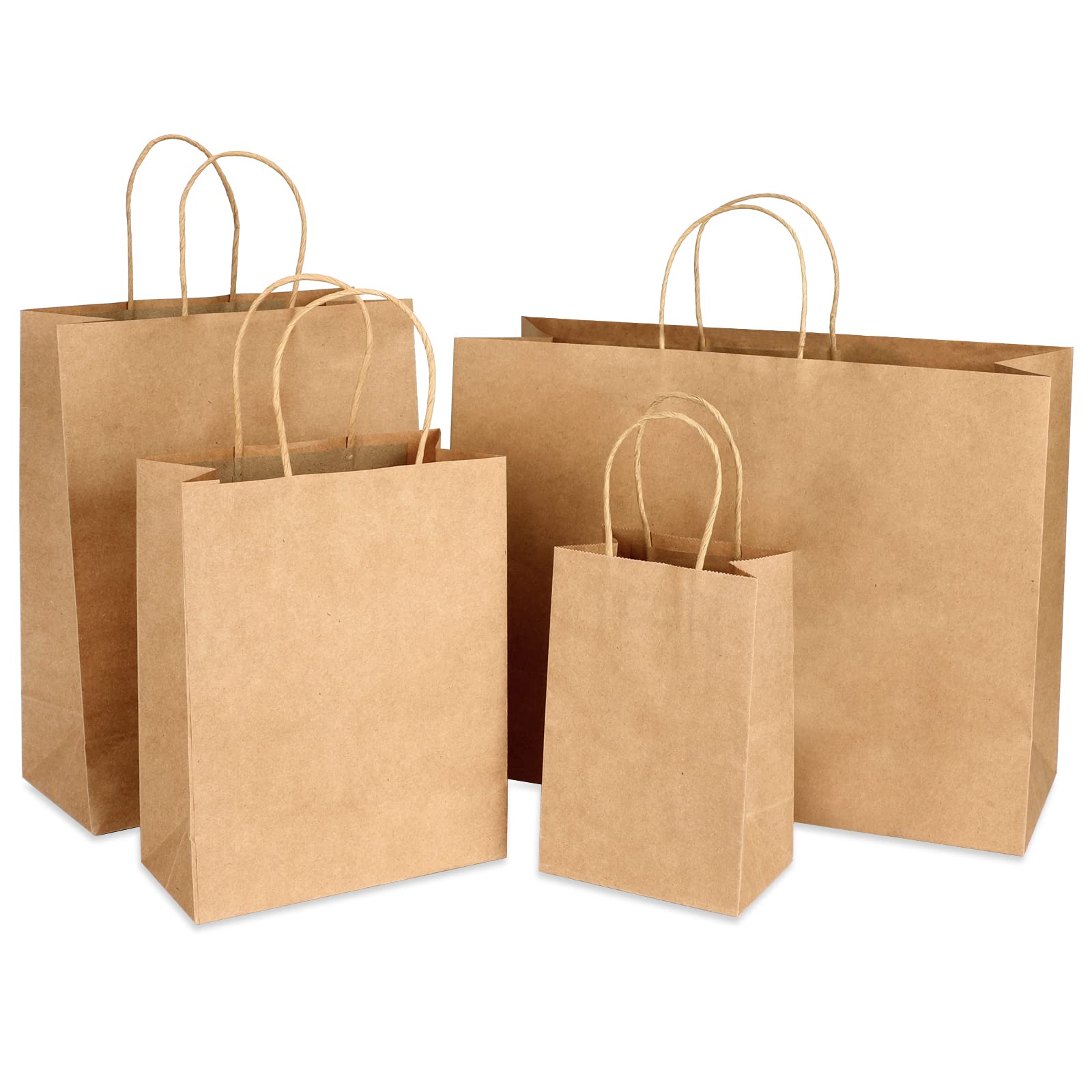 Moretoes 40-Pack Brown Kraft Paper Gift Bags with Handles - Assorted Sizes (6x4in to 12x8in) for Shopping, Party Favors, Wedding, Retail & Craft Packaging - Eco-Friendly Merchandise Bags