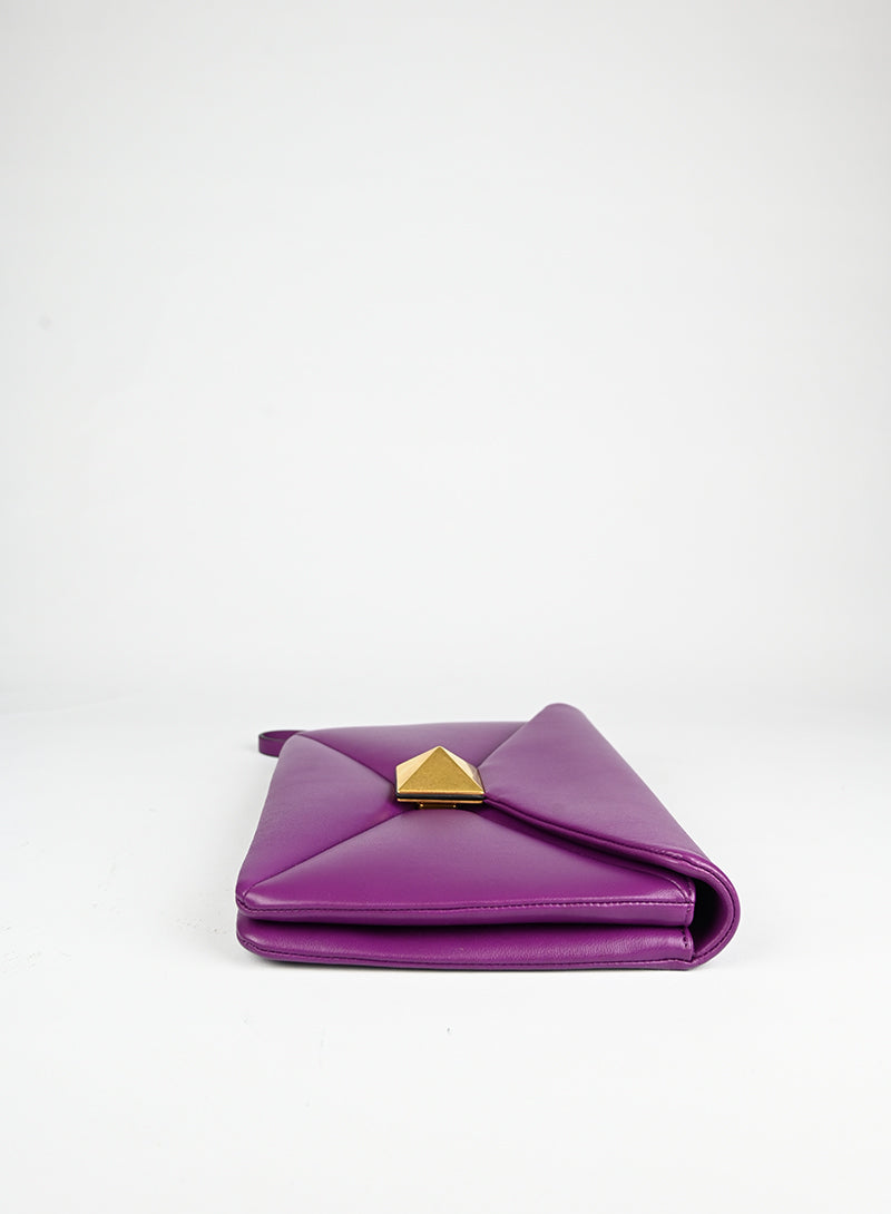 Valentino Leather Clutch Bag with Roman Studs in Purple - Perfect for Evening Parties & Special Occasions
