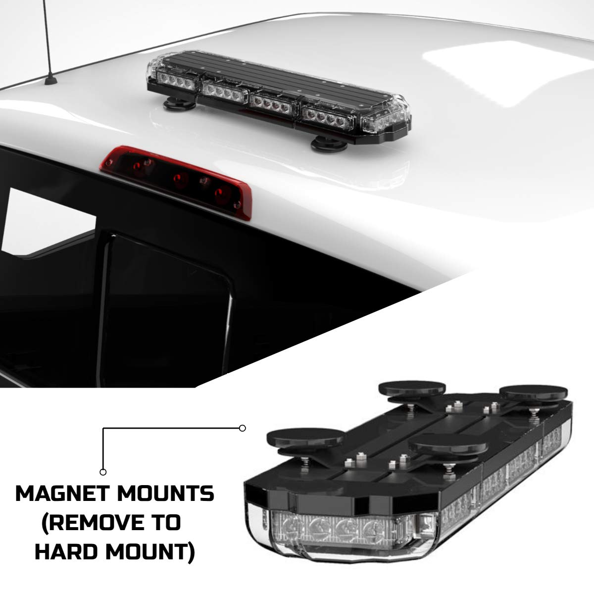 SpeedTech Lights Mini 21 120W LED Strobe Light Bar - Amber/White Alternating Emergency Warning Lights for Trucks, Cars, Plows & Emergency Vehicles with Magnetic Roof Mount - Ideal for Roadside Safety, Construction Zones & Vehicle Visibility