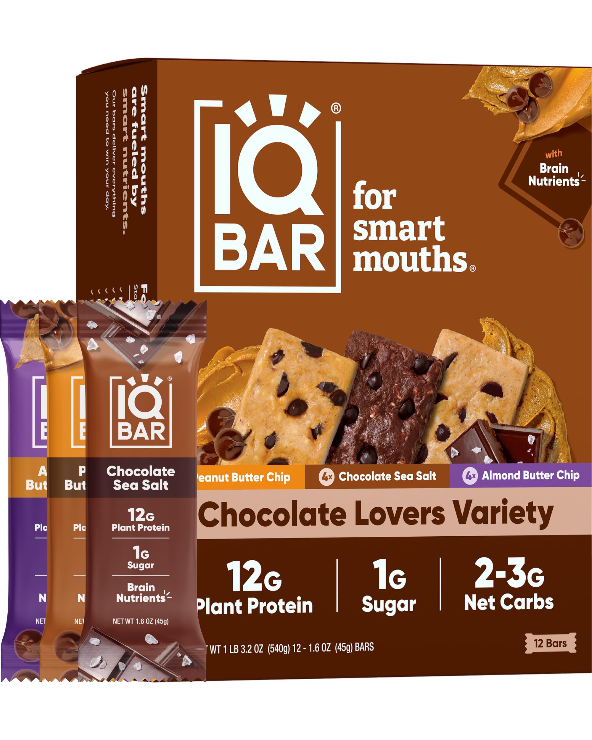 IQBAR Vegan Protein Bars - Chocolate, Low Carb, Gluten Free - for Fitness & Snacking