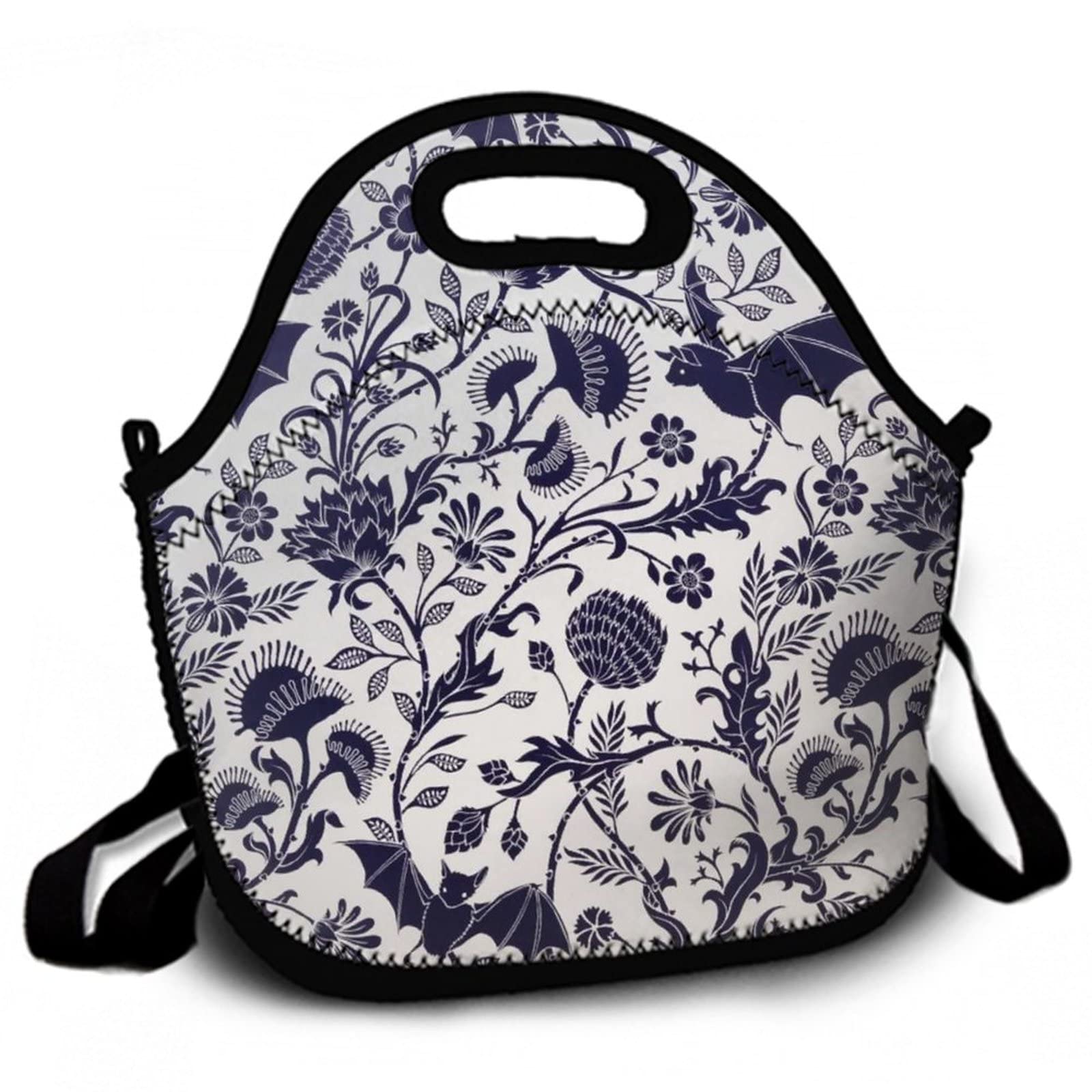 Stylish MZERSE Floral Halloween Bat Pattern Insulated Lunch Bag for Women & Men - Portable Cooler Tote for Work, School, Picnic & Outdoor Activities - Perfect for Office Lunches, Beach Trips & Daily Commute