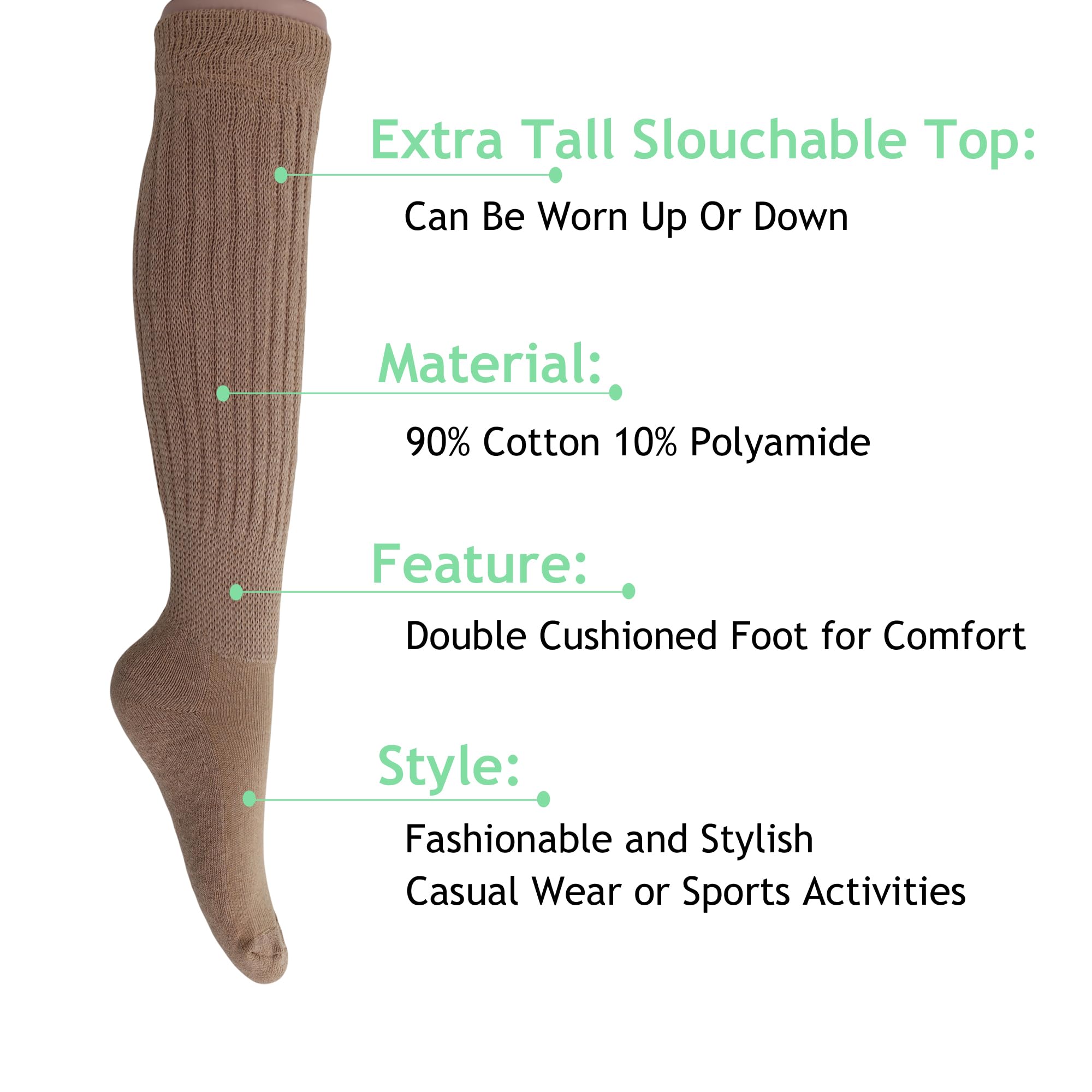 American Made Slouch Socks - Extra Long Cotton Scrunch Knee High Heavy Socks for Women & Men | Cozy Winter Wear, Lounge Socks, Fashionable Cold Weather Accessory