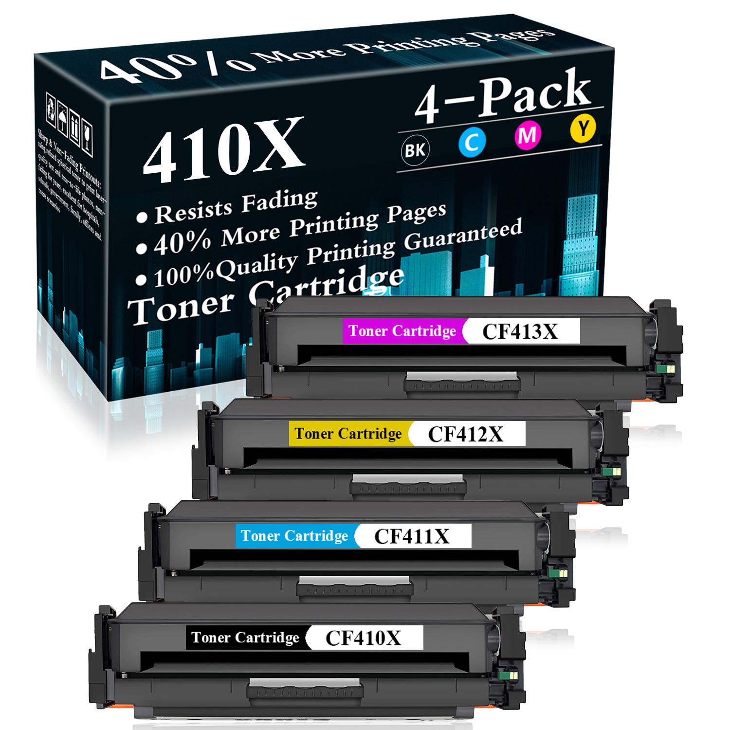 4-Pack (Black/Cyan/Yellow/Magenta) CF410X CF411X CF412X CF413X Compatible Toner Cartridge Replacement for HP Color LaserJet Pro M452dn M452dw M452nw MFP M377dw M477fdn M477fnw M477fdw M7FP Printers - High Yield Printing for Office & Home Use - Sold by TopInk