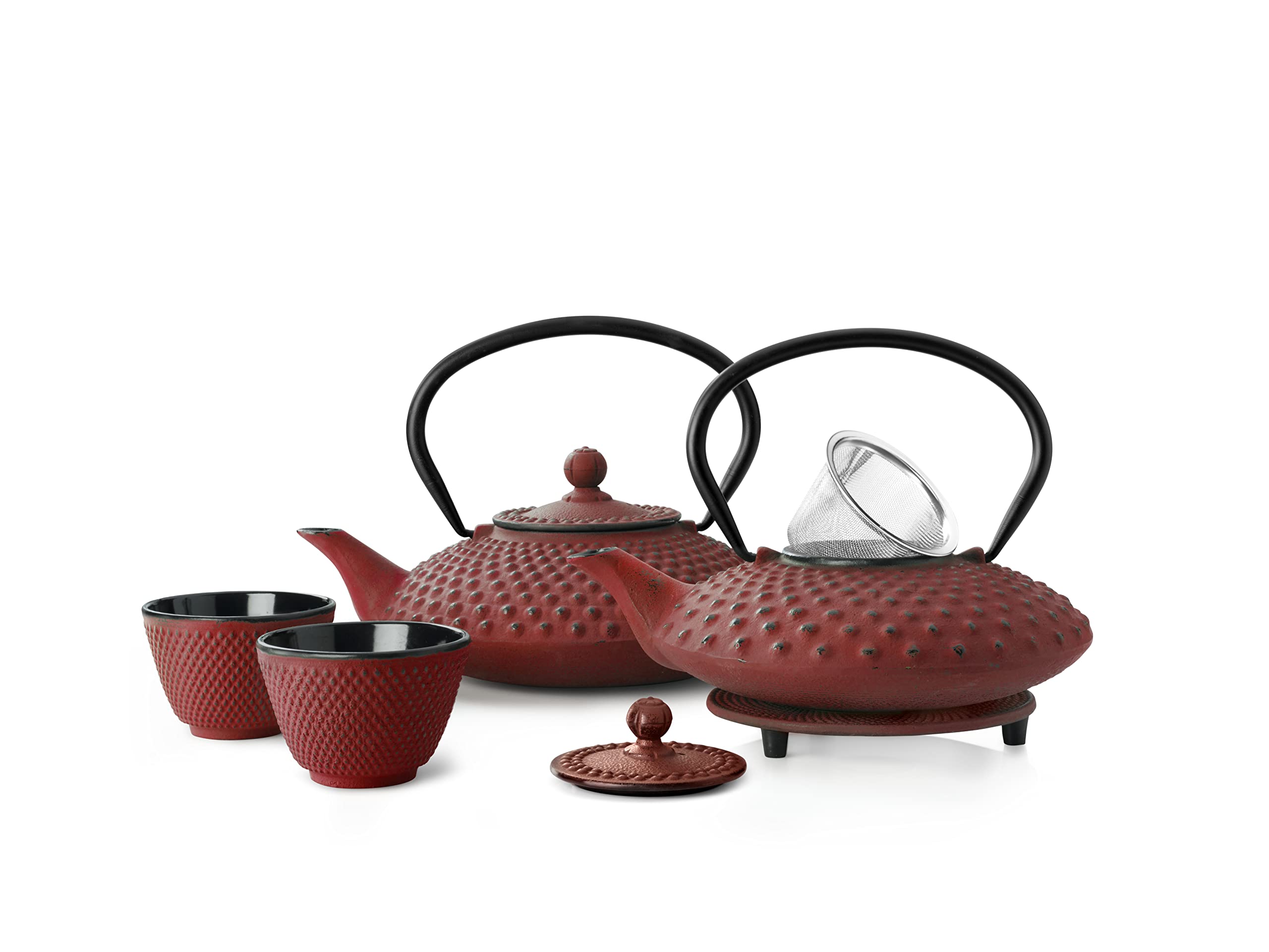 Premium Bredemeijer Xilin Tea Cups Set - Elegant Red Porcelain Tea Cups for Afternoon Tea, Gifts, and Home Decor - 6-Piece Set with Saucers