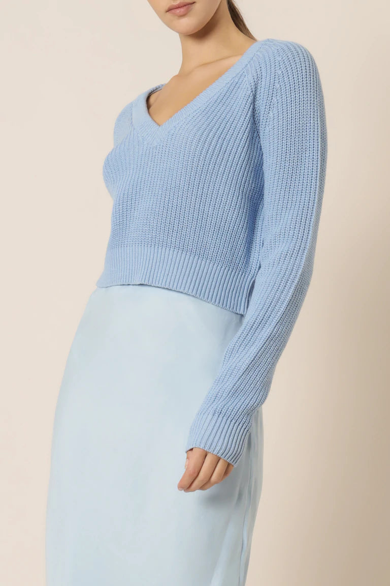 Erin V-Neck Knit Sweater for Women - Soft & Comfortable Sky Blue Pullover - Perfect for Casual Wear, Office & Date Nights