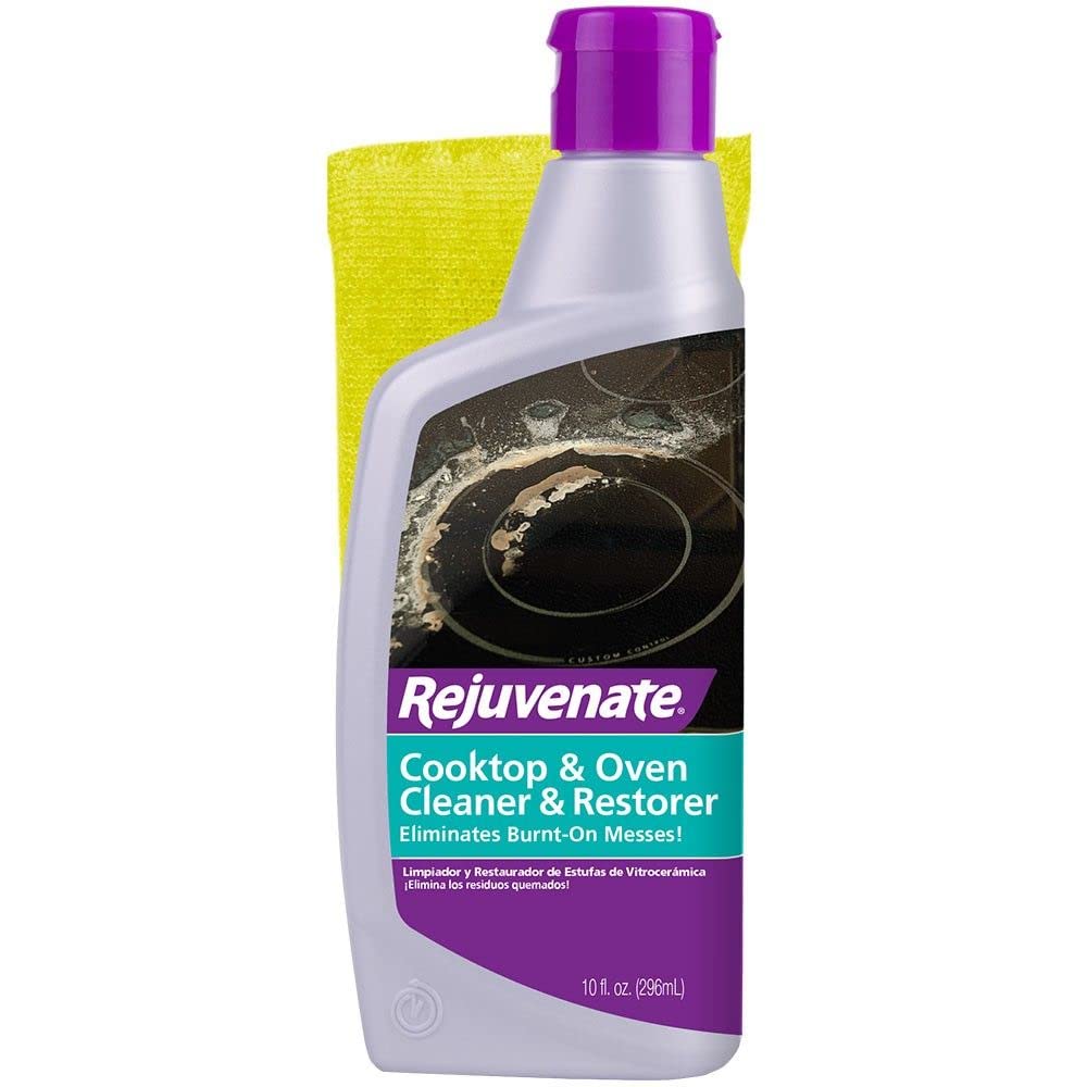 Rejuvenate Glass and Ceramic Cooktop Cleaner & Oven Restorer - 10oz Powerful Stain Remover with Free Applicator Pad - Eliminates Burnt-On Grease & Food Residue - Perfect for Stovetops, Ovens, and Kitchen Appliances