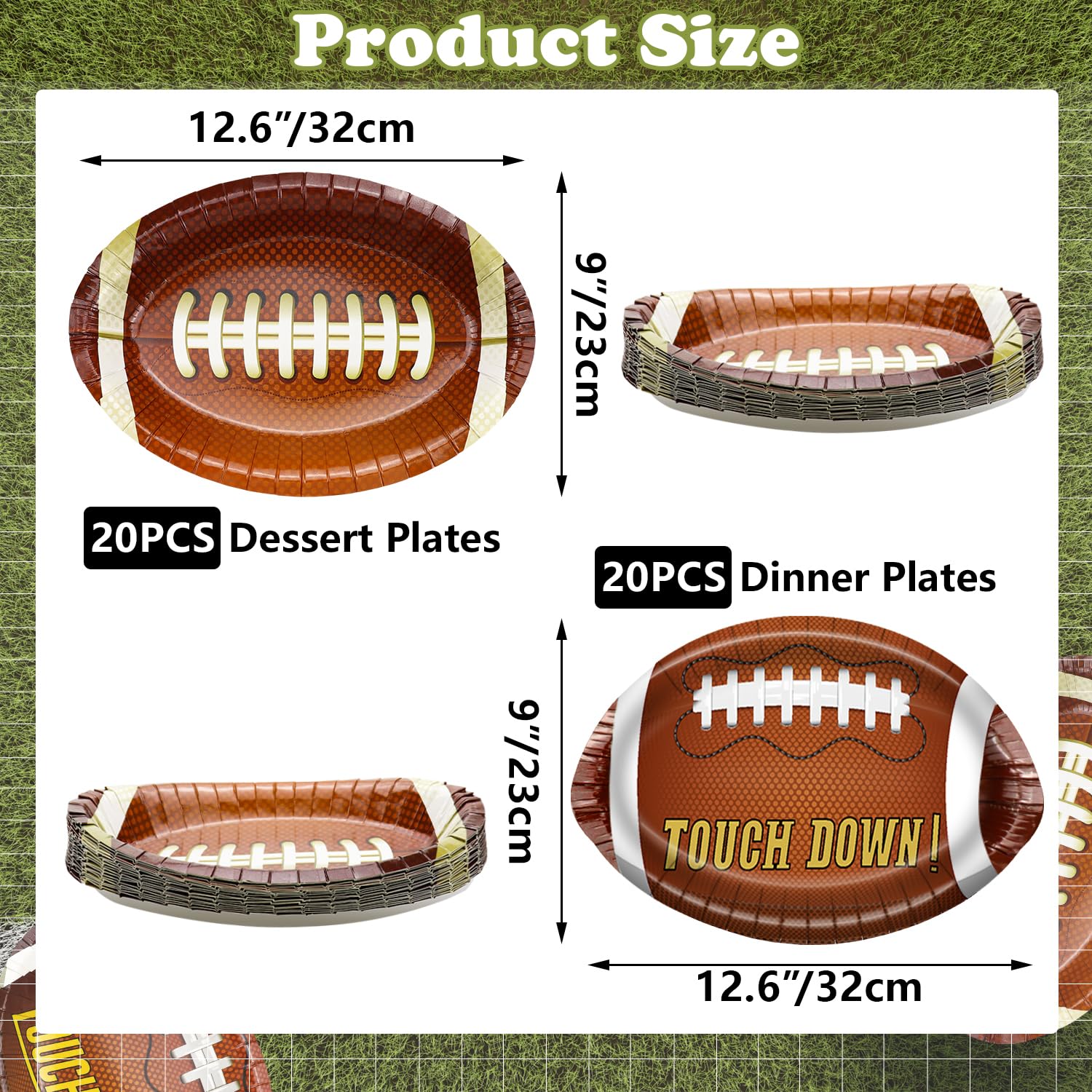 40Pcs 11 Inch Football Plates - Football Party Supplies for Game Day, Birthday, Tailgate & Family Gatherings - Perfect for Super Bowl, Sports Themed Parties & Home Decor