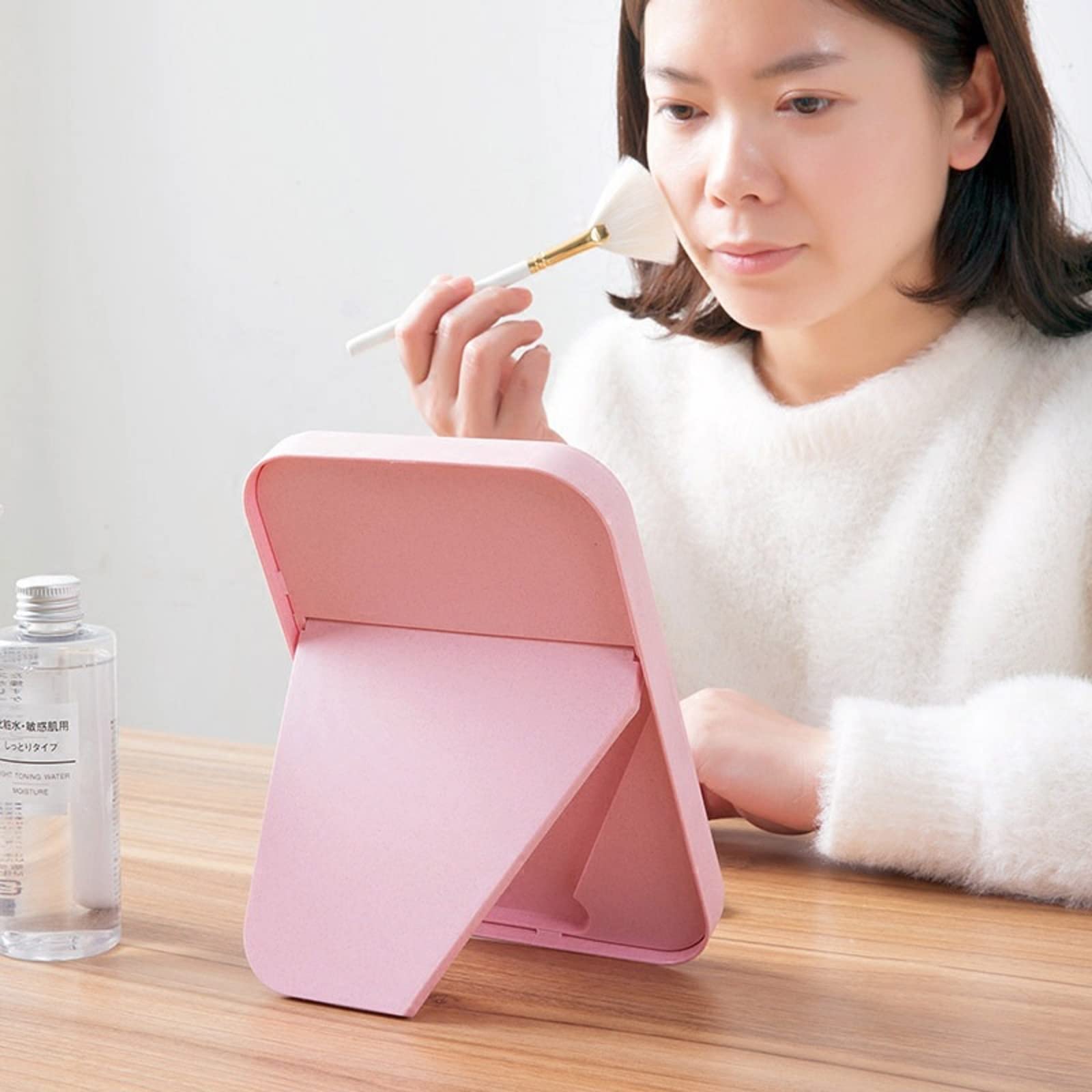 HENIJ® Portable Travel Makeup Mirror with Adjustable Stand - Foldable Square Cosmetic Mirror for Women & Girls, Lightweight & Compact Design - Perfect for Home, Travel, Gym & Dorm (Pink, 1 Pack)