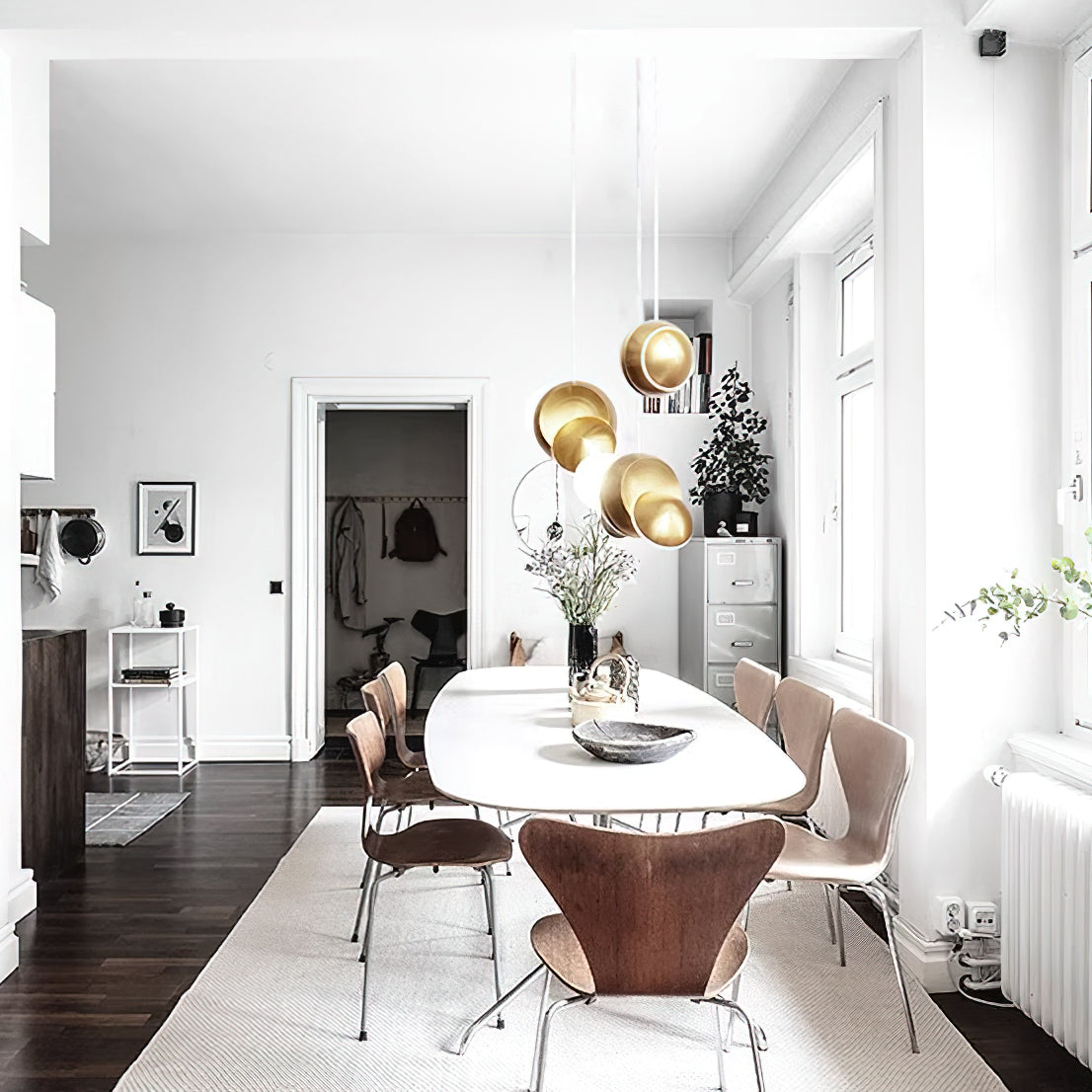 Modern Circular Cluster Pendant Light - 6-Light Chandelier for Dining Room, Kitchen Island & Living Room - Adjustable Hanging Fixture with Clear Glass Shades - Industrial Farmhouse Lighting Decor