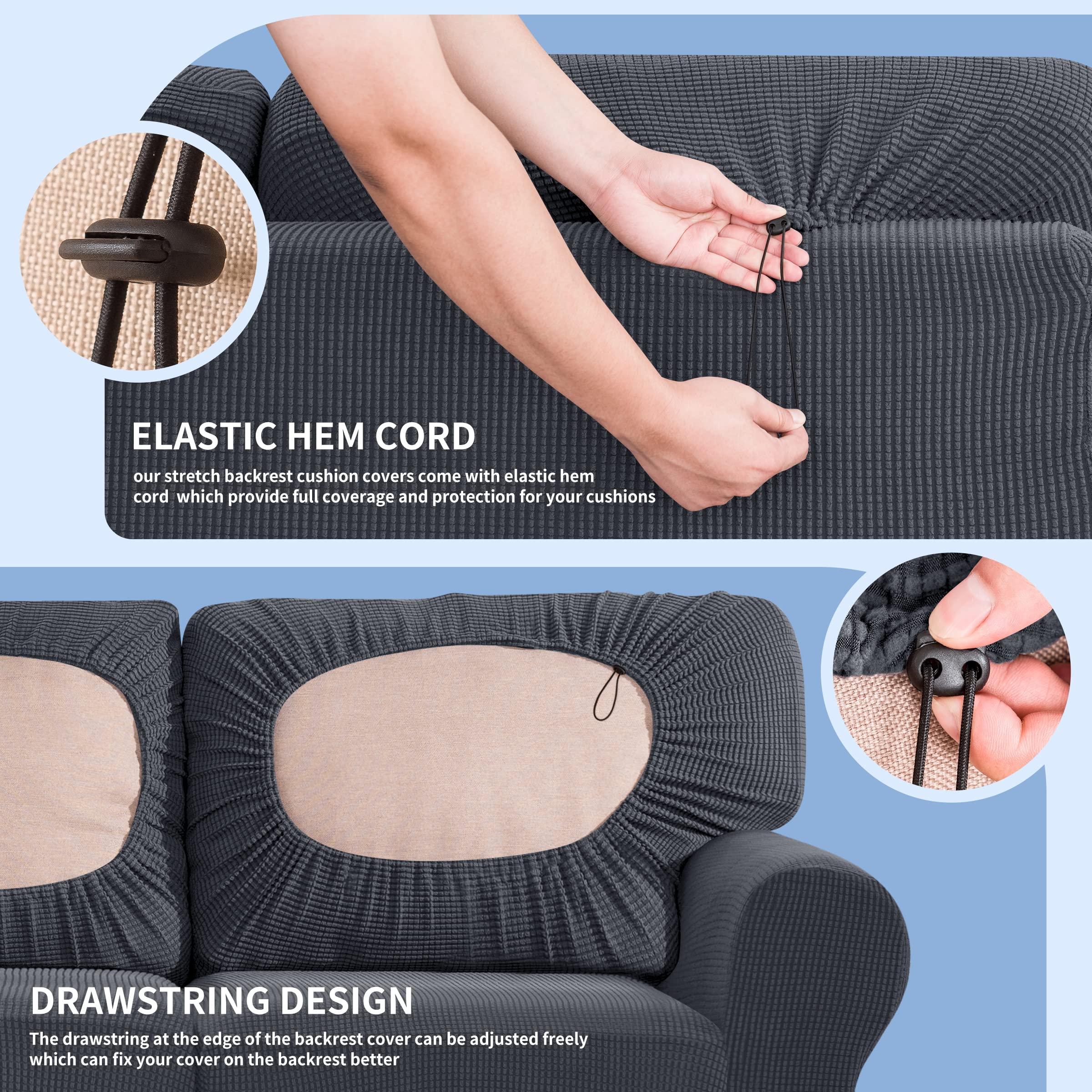 SUBRTEX 5-Piece Loveseat Cover & 7-Piece Sofa Cover Set - Stretchable Couch Slipcover with Separate Backrest & Cushion Covers - Perfect for Living Room Furniture Protection (Medium & Large Size, Gray) - Ideal for Home Decor, Pet Protection, and Spill Prevention