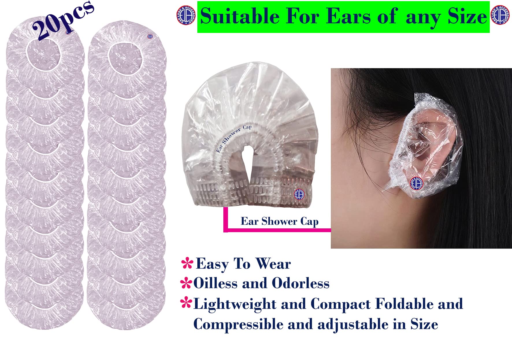 Ear Lobe & Accessories Combo Pack - 1pc Hair Dye Brush, 20pcs Ear Shower Caps, 1pc T Face Brush for Hair Coloring, Spa & Skincare - Perfect for Salons, Home Use & Beauty Treatments