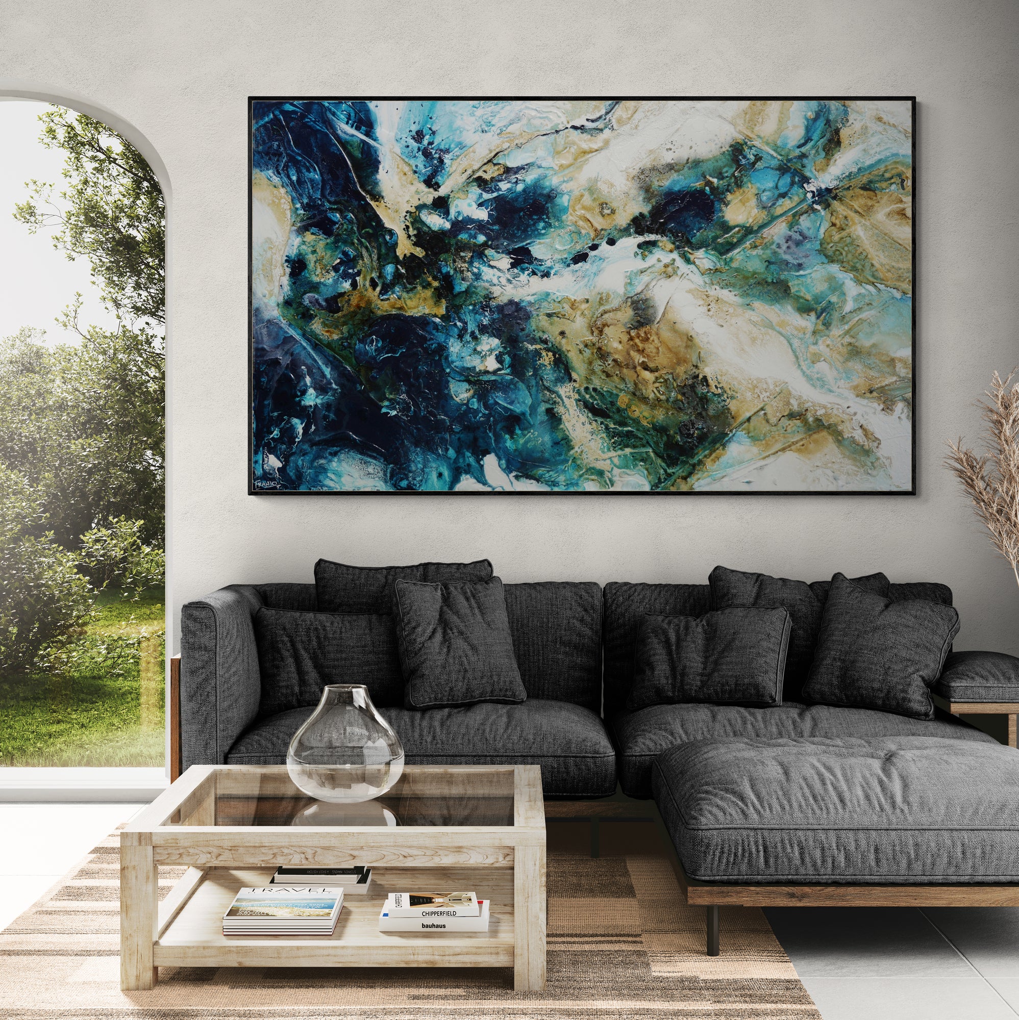 200cm x 120cm Smashed Southern Textured Abstract Canvas Wall Art - Modern Home Decor for Living Room, Bedroom & Office
