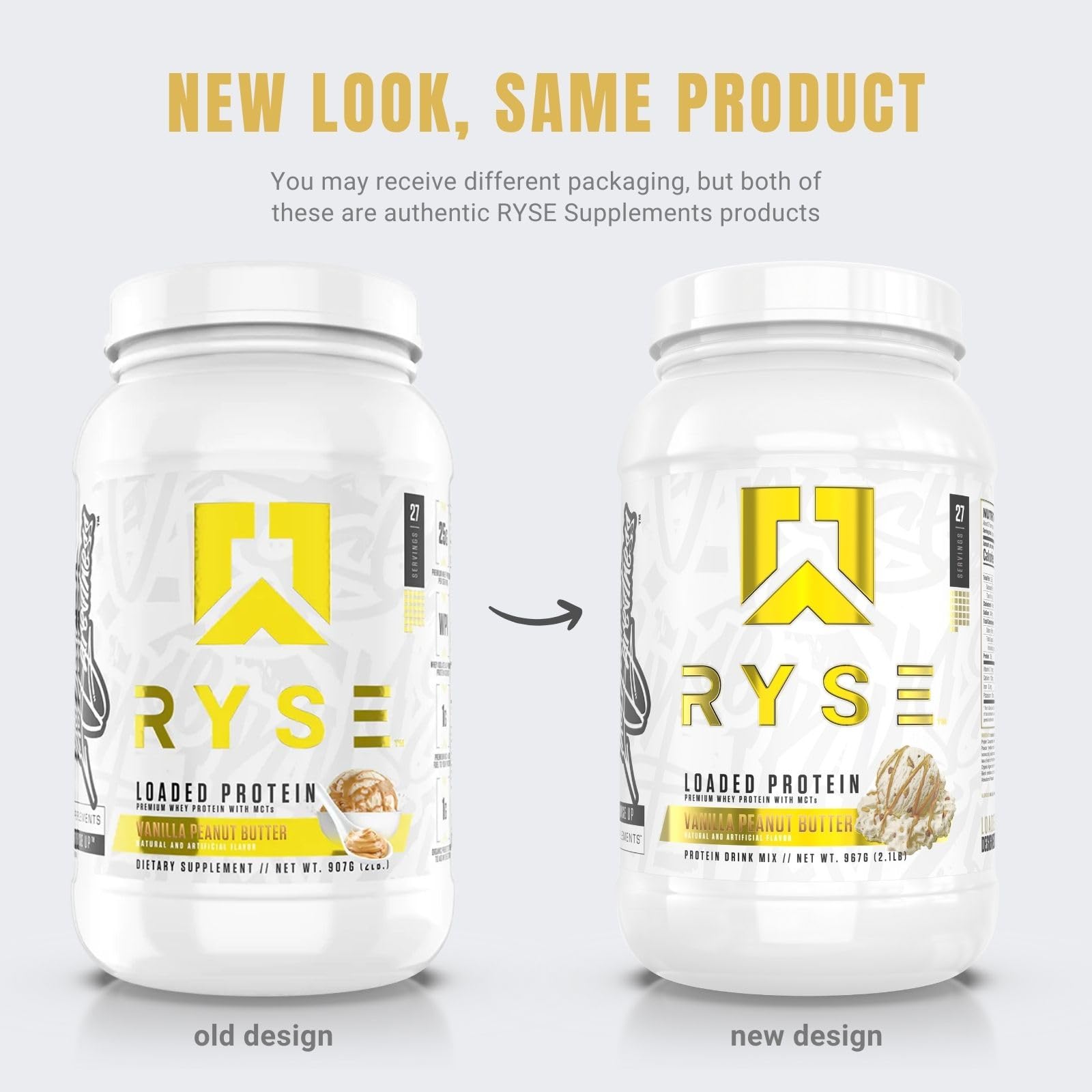Ryse Loaded Protein Powder - 25g Whey Protein Isolate & Concentrate with Prebiotic Fiber & MCTs | Low Carb Low Sugar Supplement | Vanilla Peanut Butter Flavor (27 Servings) for Post-Workout Recovery & Muscle Growth