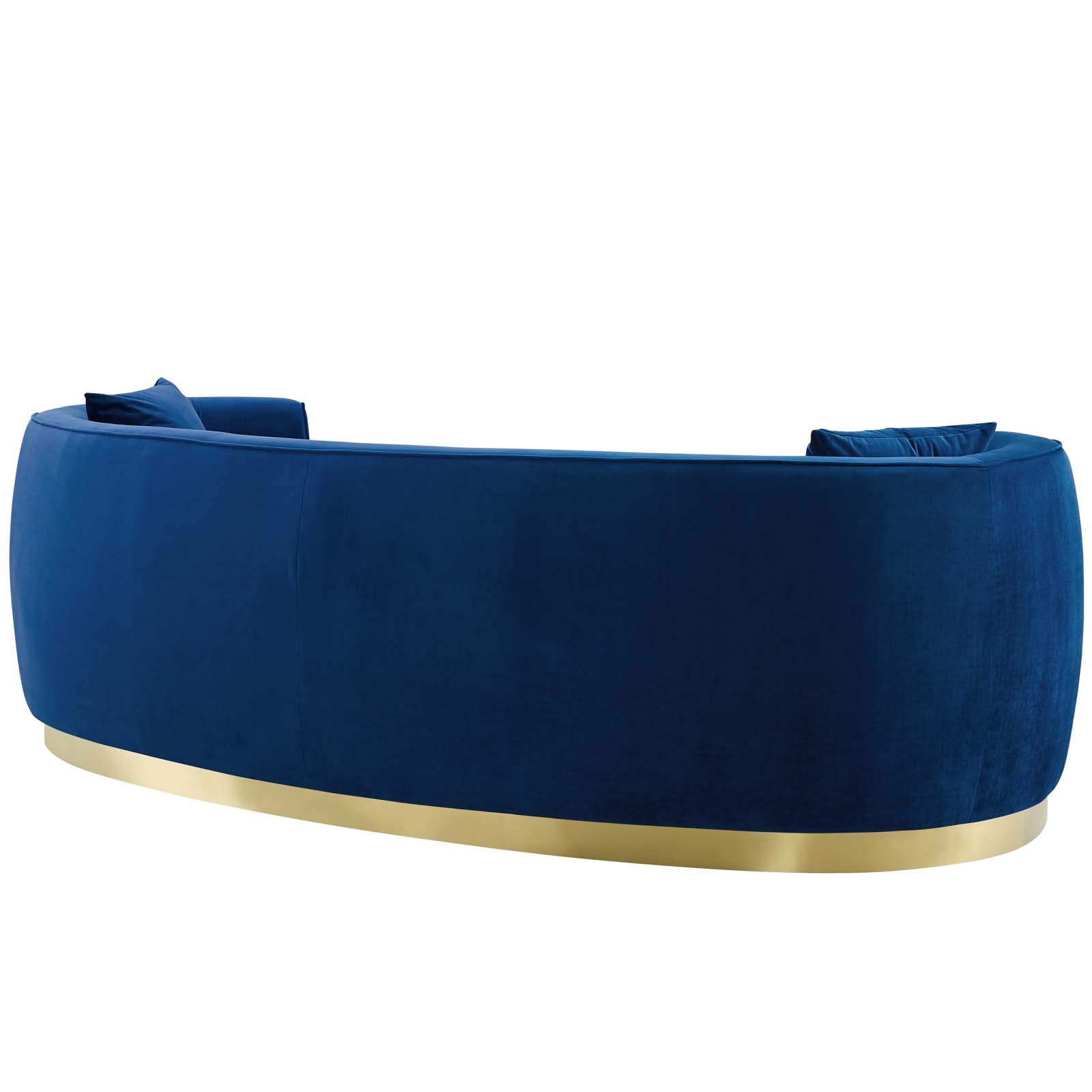 Modway Resolute Retro Modern Curved Back Upholstered Velvet Sofa with Two Throw Pillows in Navy Blue - Perfect for Living Room, Lounge & Cozy Home Decor