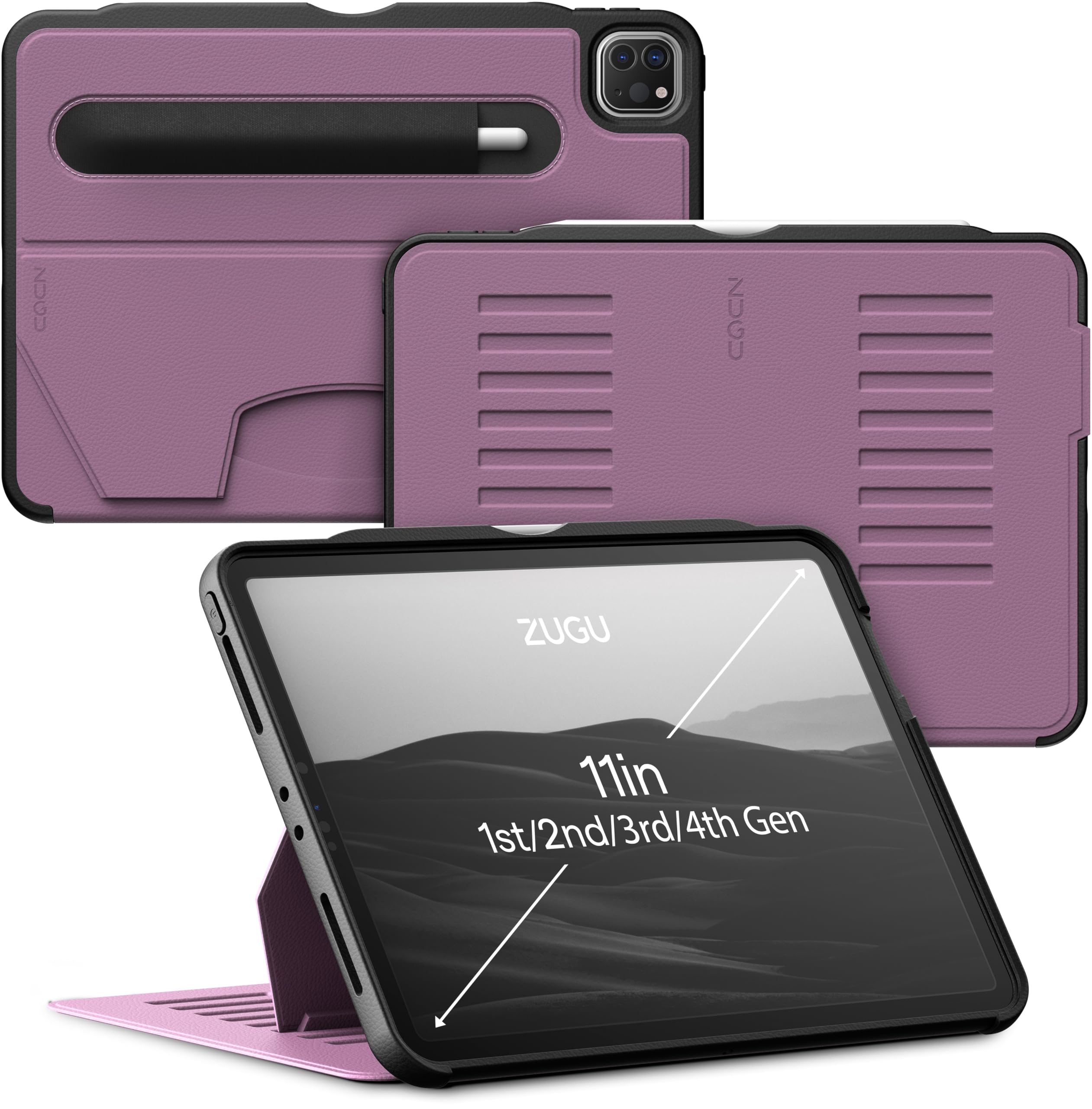 ZUGU iPad Pro 11 Case (2022/2021/2020/2018) 4th/3rd/2nd/1st Gen - Ultra Slim Protective Cover with Wireless Apple Pencil Charging - 8-Angle Magnetic Stand & Auto Sleep/Wake - Perfect for Work, Travel & Home Use [Berry Purple]