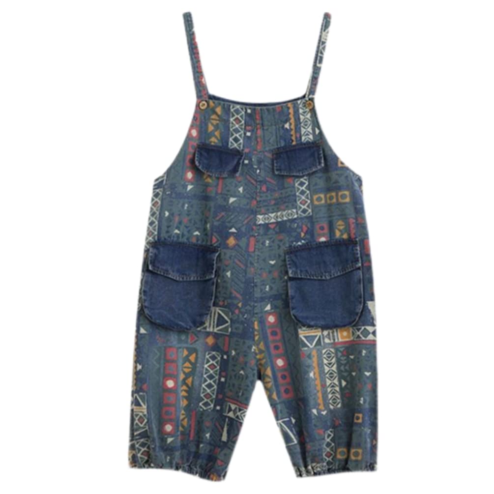 Vintage Floral Print Denim Overalls for Women - Wide Leg Baggy Jumpsuit with Cropped Pants Design | Casual Dungarees for Everyday Wear, Street Style & Retro Fashion Outfits