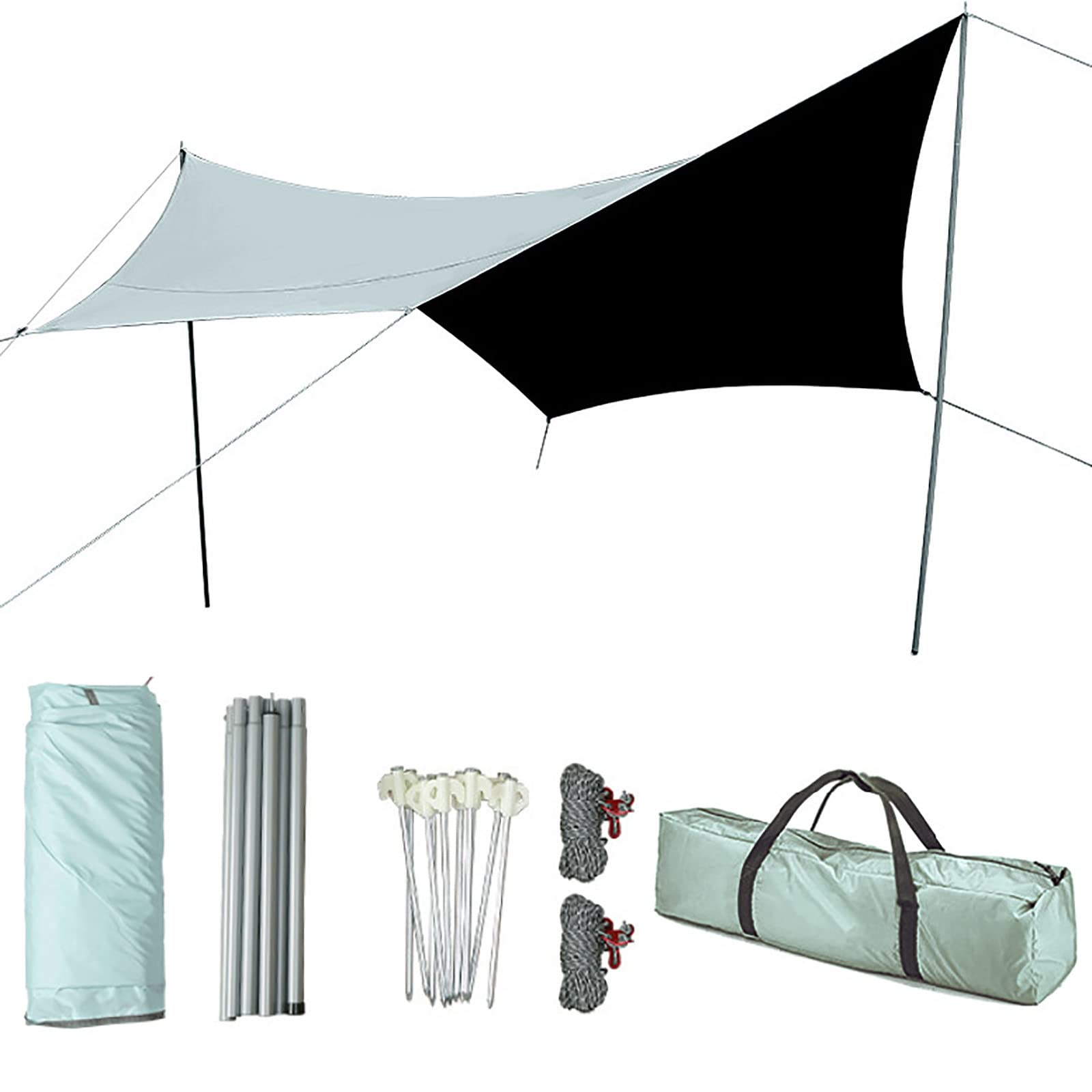 Jinya Camping Tarp with 2 Poles - UV Protection & PU 5000mm Waterproof Lightweight Hammock Rain Fly - Sun Shelter & Large Tent Footprint for Backpacking, Fishing, Beach Picnics (16.4×9.58ft) - Perfect for Outdoor Adventures, Camping Trips & Emergency Shelter