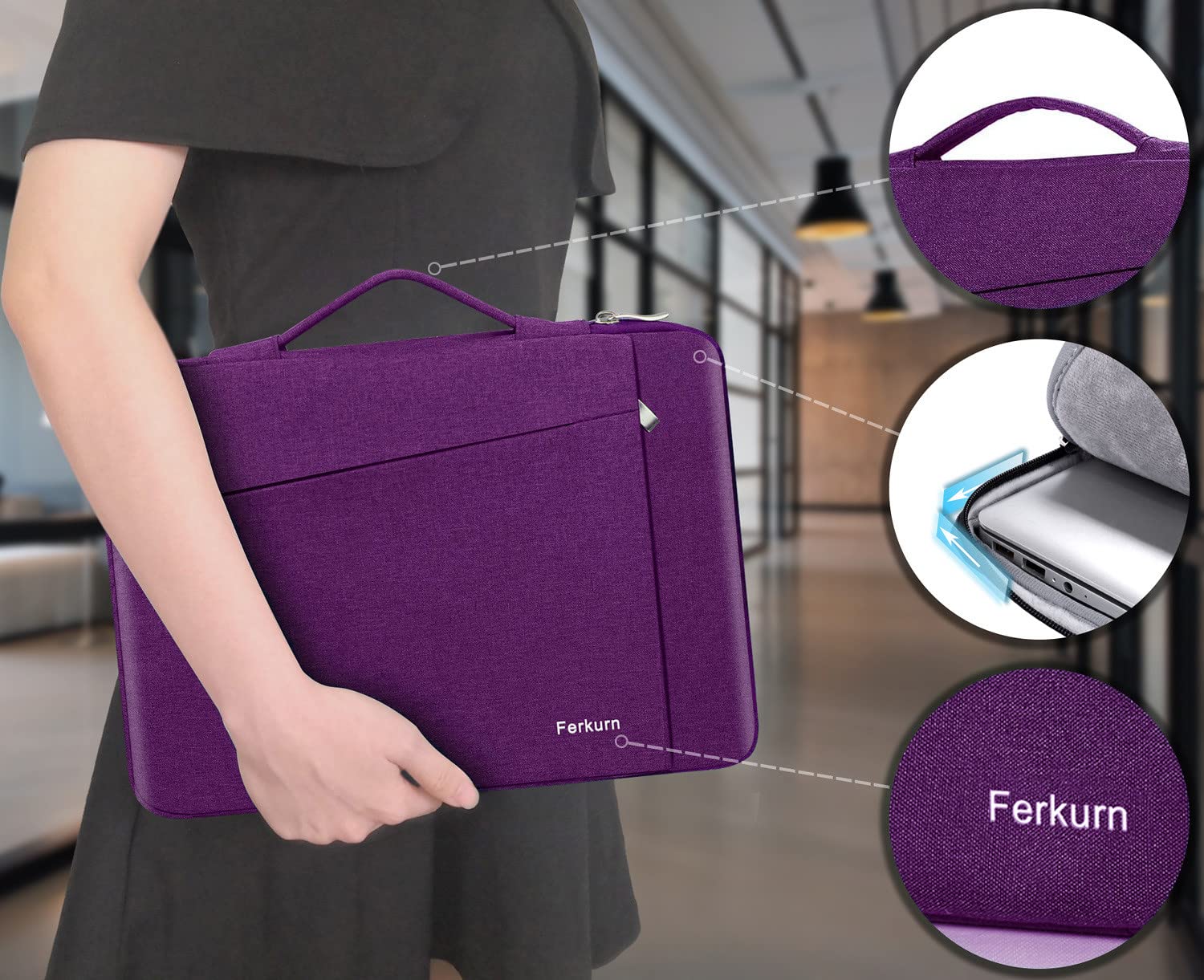 Ferkurn 14 Inch Purple Laptop Sleeve for MacBook Pro 2021, Asus Notebook, Acer Chromebook - Handmade Protective Case with Zipper - Perfect for Work, School & Travel