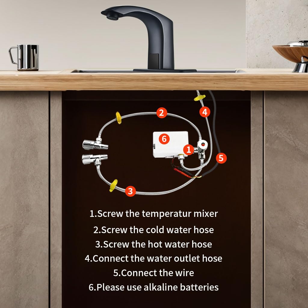 Touchless Bathroom Sink Faucet - Black, Battery Powered for Hands-Free Washing