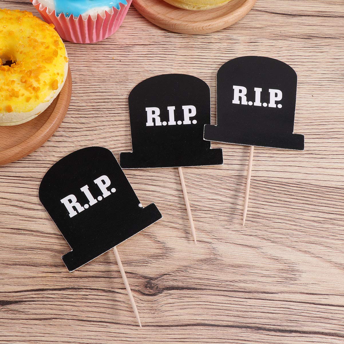 10pcs Halloween Cake Toppers - Witch, Trick or Treat & Cemetery Designs for Party Decorations | Wooden & Paper Cupcake Toppers for Halloween Desserts, Muffins & Cakes | Perfect for Halloween Parties, Trick or Treat Events & Spooky Dessert Displays