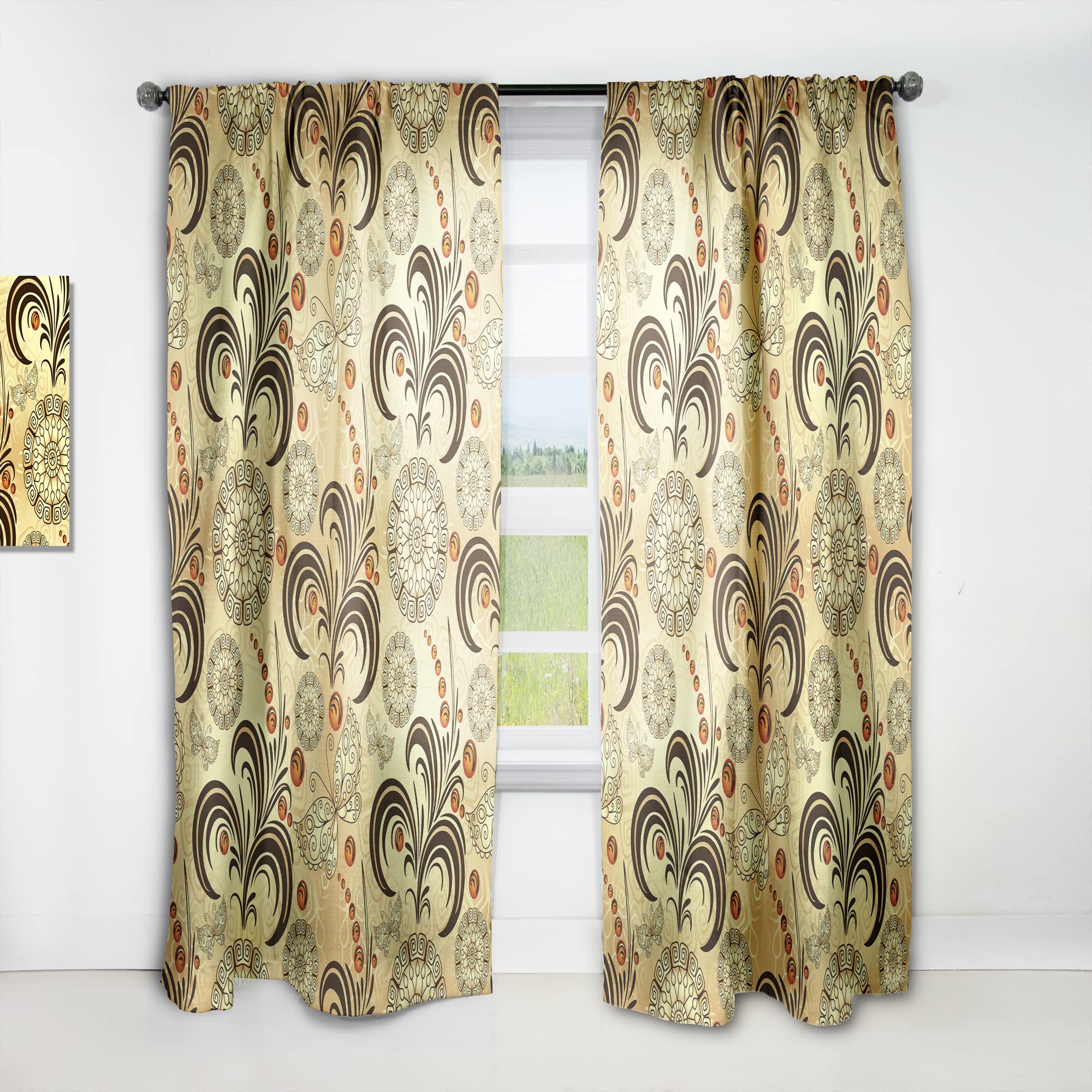 DesignQ Luxury Golden Pattern Thermal Insulated Curtains - Single Panel 52x108 Inches for Bedroom & Living Room - Elegant Home Decor for Better Sleep & Energy Efficiency