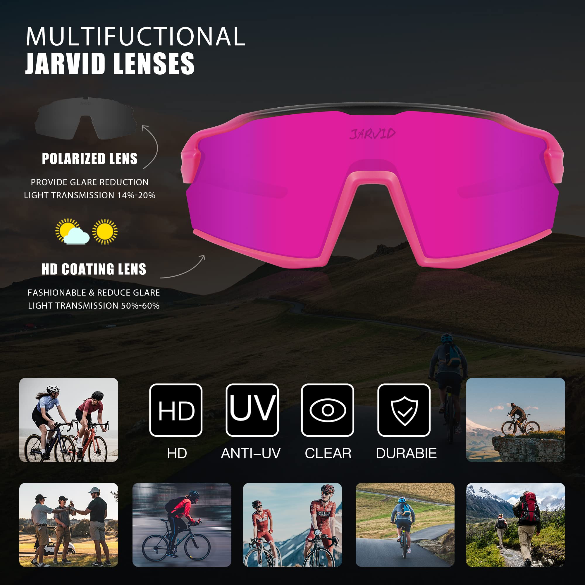 Polarized Cycling Glasses for Men & Women - UV Protection Sports Sunglasses with 4 Interchangeable Lenses for Road Biking, Running & Outdoor Activities