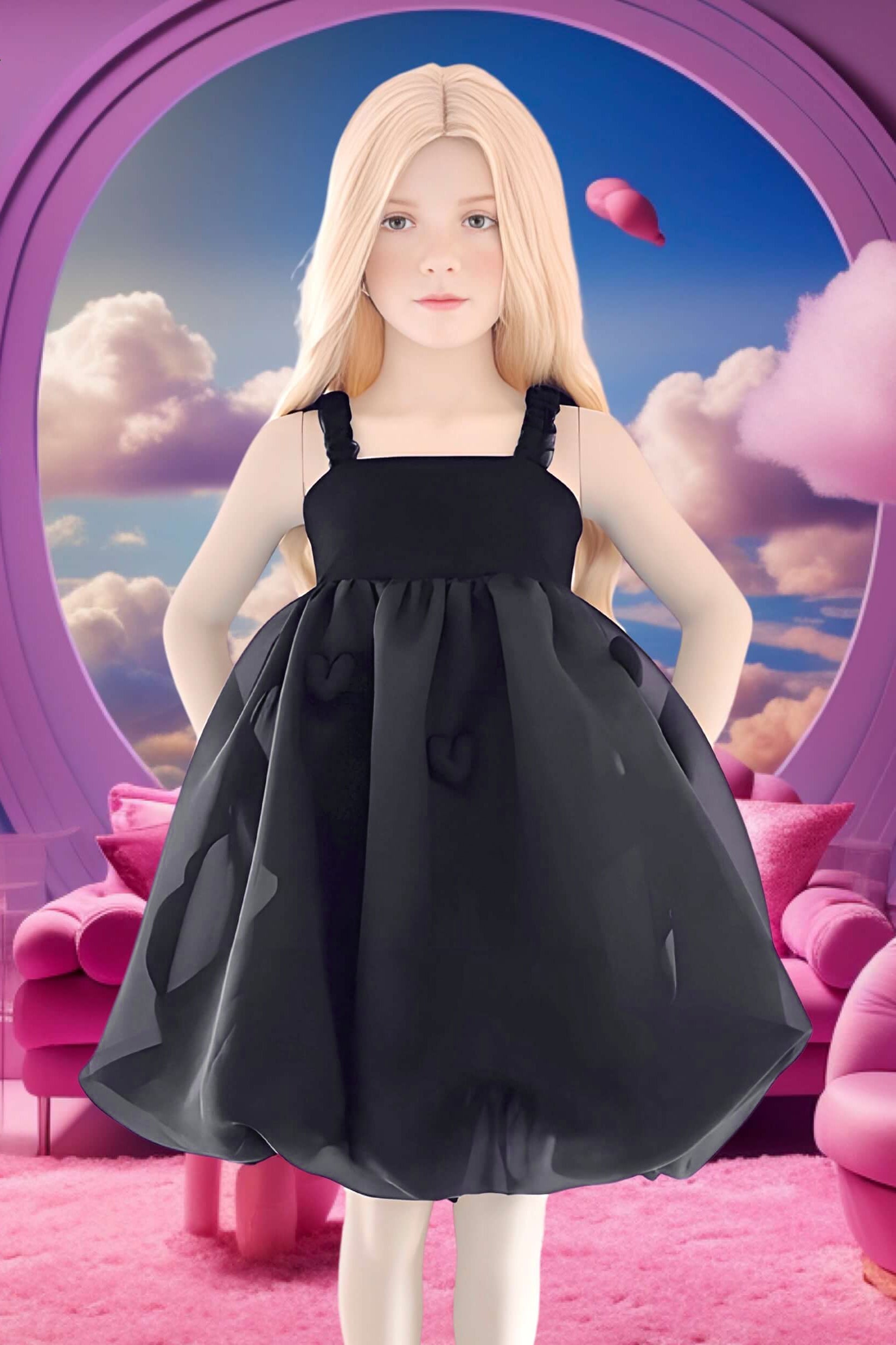 Elegant Black Satin Organza Heart Puffball Dress for Women - Perfect for Prom, Wedding Guest & Special Occasions