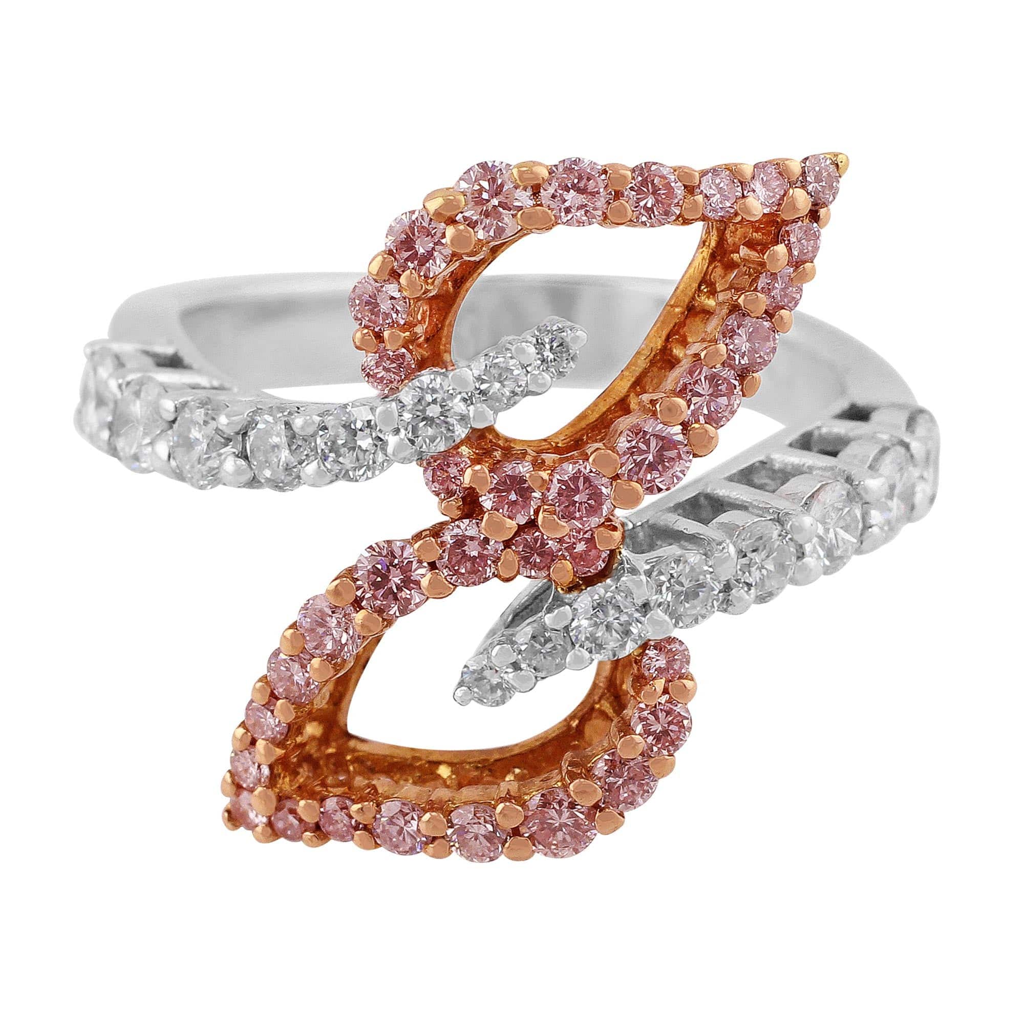 18K White Rose Gold Interwoven Pink & White Diamond Ring for Women - Elegant Wedding, Engagement, Anniversary Gift for Her