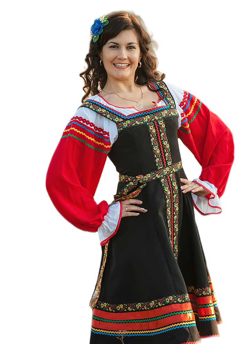 Traditional Russian Sarafan Dress - Red Folk Dance Costume with White Blouse for Women | Perfect for Cultural Performances, Festivals & Themed Parties