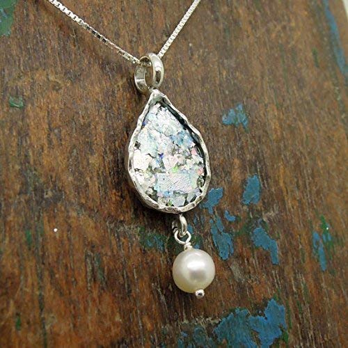 Antique Roman Glass Pearl Necklace with Sterling Silver Pendant - Elegant Vintage Jewelry for Weddings, Anniversaries & Special Occasions