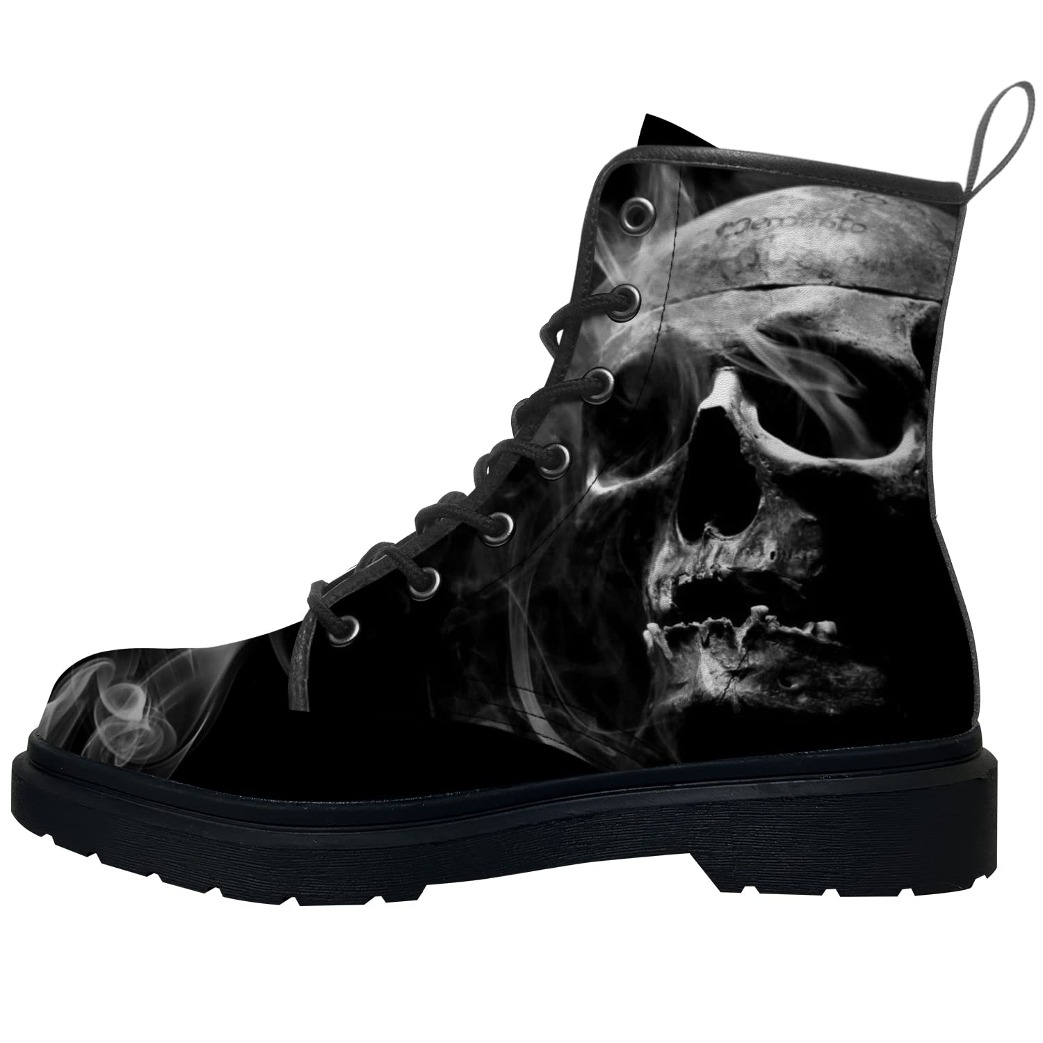 Skull Combat Boots for Women & Men - Anti-Slip Work Boots, Vegan Leather Ankle Boots, Waterproof Shoes - Perfect for Outdoor Work, Motorcycle Riding & Gothic Fashion