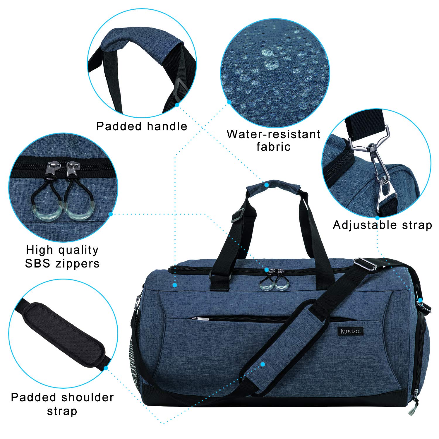 Kuston Sports Gym Bag with Shoes Compartment & Wet Pocket - Durable Gym Duffel Bag for Men & Women - Perfect for Workouts, Travel & Overnight Trips