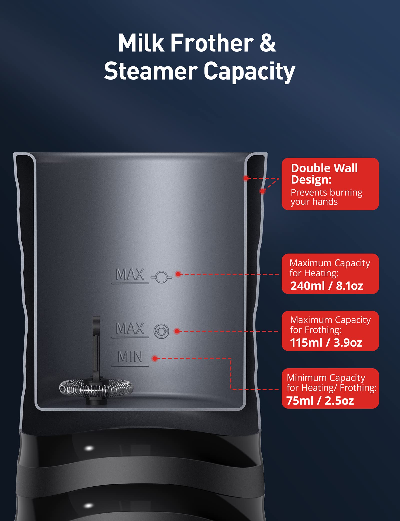 Paris Rhône 4-in-1 Electric Milk Frother with Strix Temperature Control - Hot & Cold Milk Foam Maker for Latte, Cappuccino, Macchiato - Auto Shut-Off & Double Wall Design - Perfect for Home Coffee Bars & Office Breaks