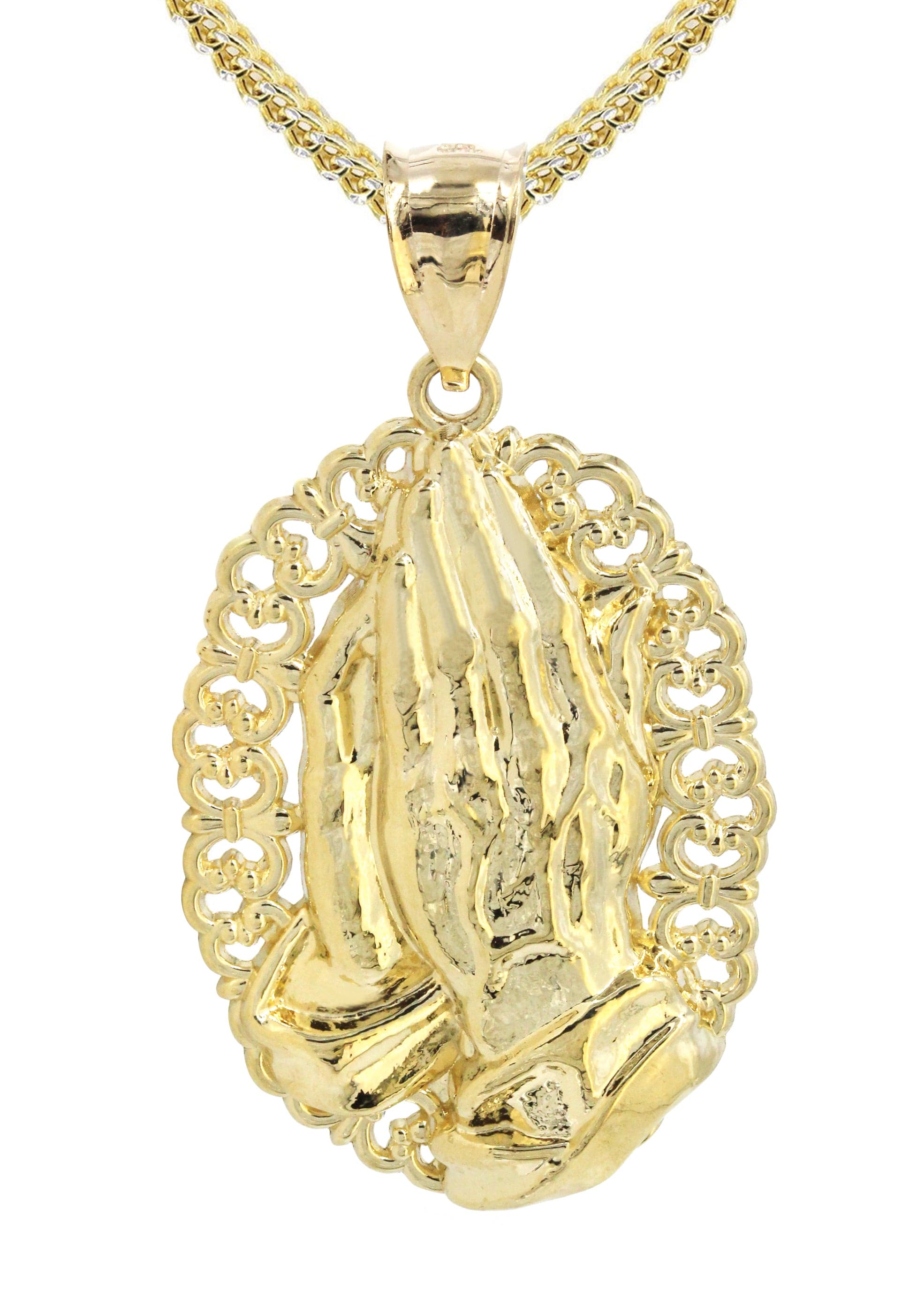 10K Yellow Gold Praying Hands Necklace - 16.1 Grams Religious Jewelry for Women & Men - Perfect for Church, Baptism, First Communion & Daily Wear