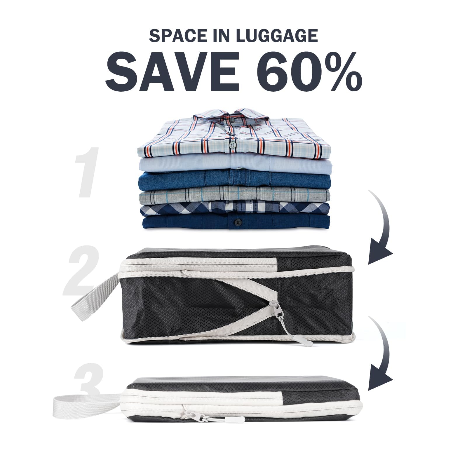 8-Piece Compression Packing Cubes for Travel - Space Saving Double Zipper Luggage Organizer - Perfect for Suitcases, Backpacks & Carry-Ons