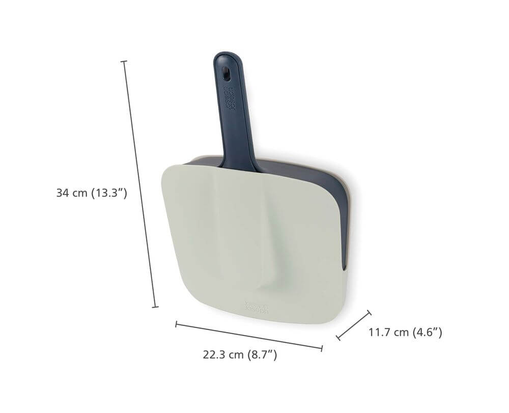 Joseph Joseph CleanStore Wall Mounted Dustpan & Brush Set - Blue | Space-Saving Cleaning Tools for Kitchen, Bathroom & Garage Organization | Durable Broom and Dustpan Combo with Hanging Hook