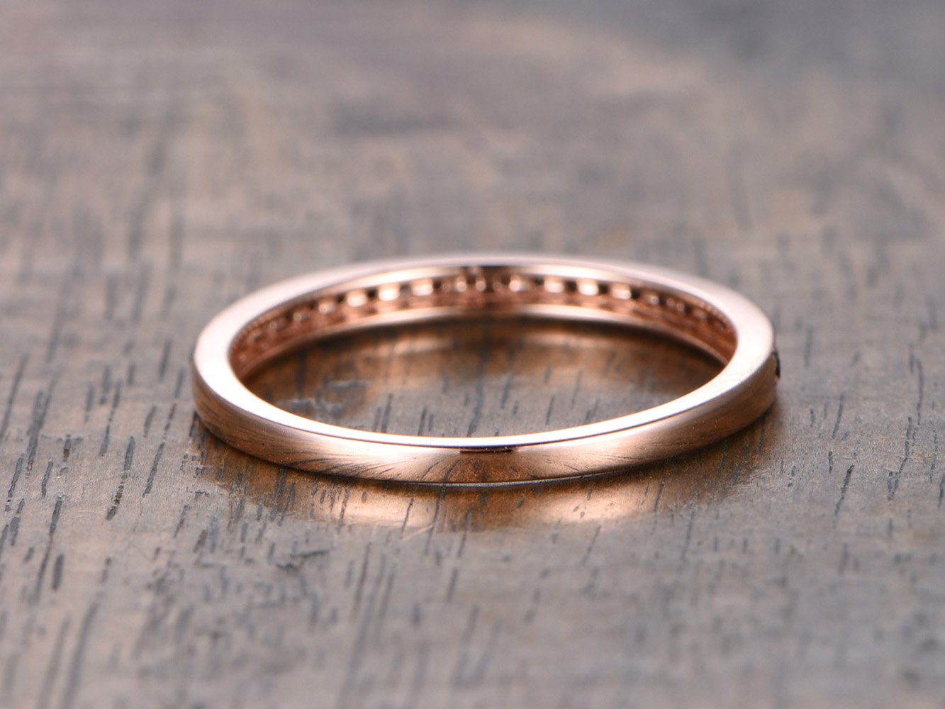 14K Rose Gold Black Diamond Wedding Band for Women - Half Eternity Ring with Milgrain Detailing | Elegant Bridal Jewelry & Anniversary Gift