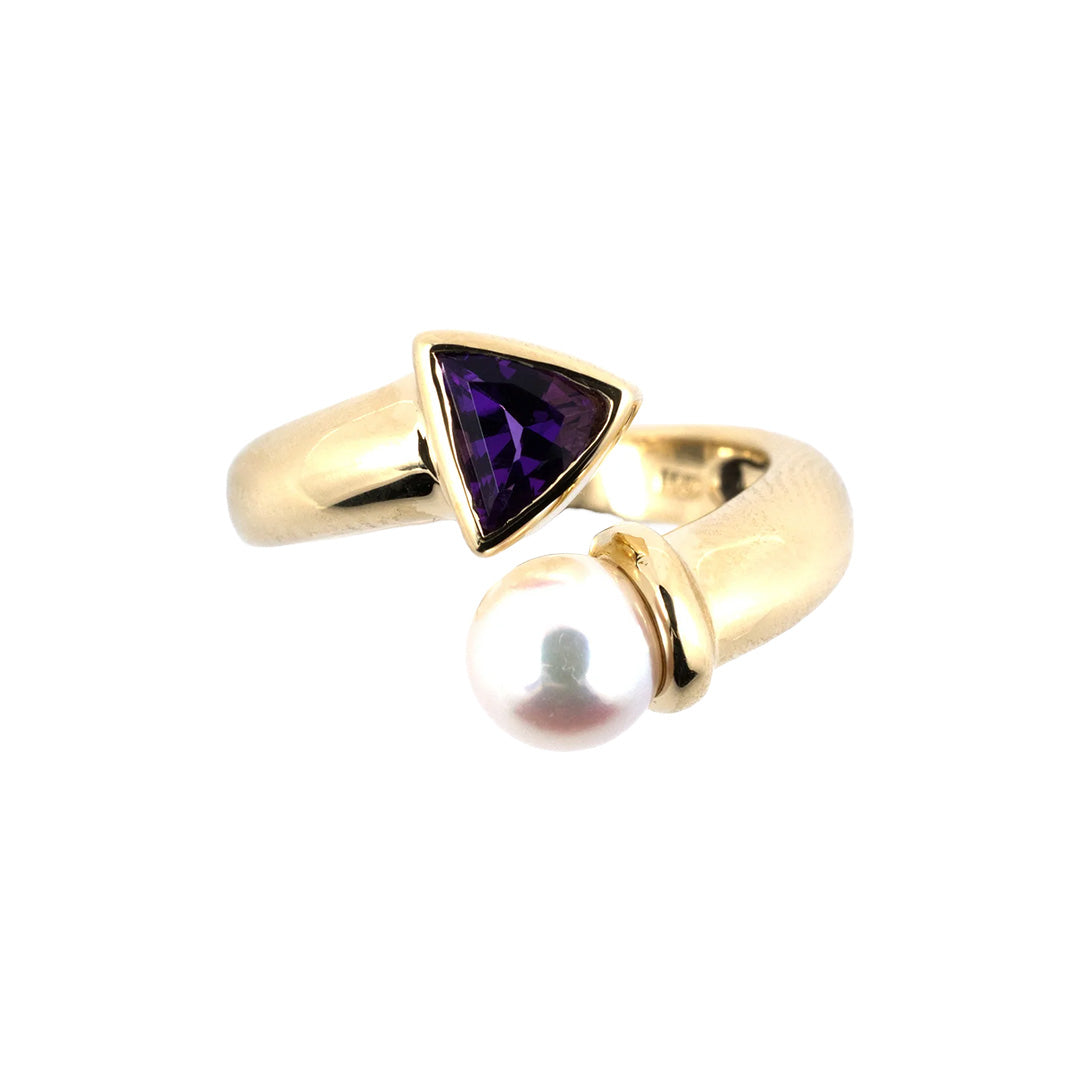 Elegant Amethyst & Pearl Bypass Ring for Women - Dainty Purple Gemstone & White Pearl Jewelry - Perfect for Weddings, Anniversaries & Special Occasions